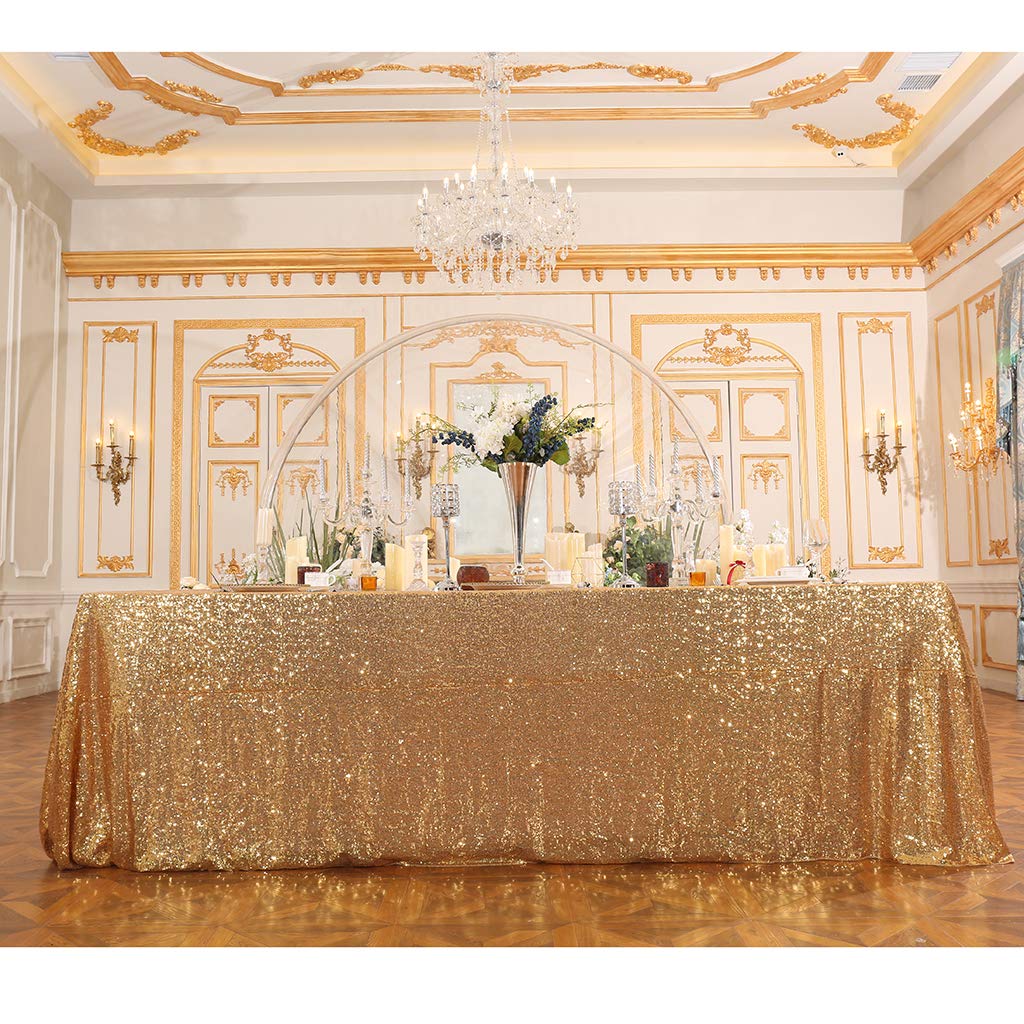 Juya Delight 60'' x 120'' Light Gold Sequin Tablecloth Rectangle for Wedding Birthday Party Festival Ceremony Cake Dessert Table