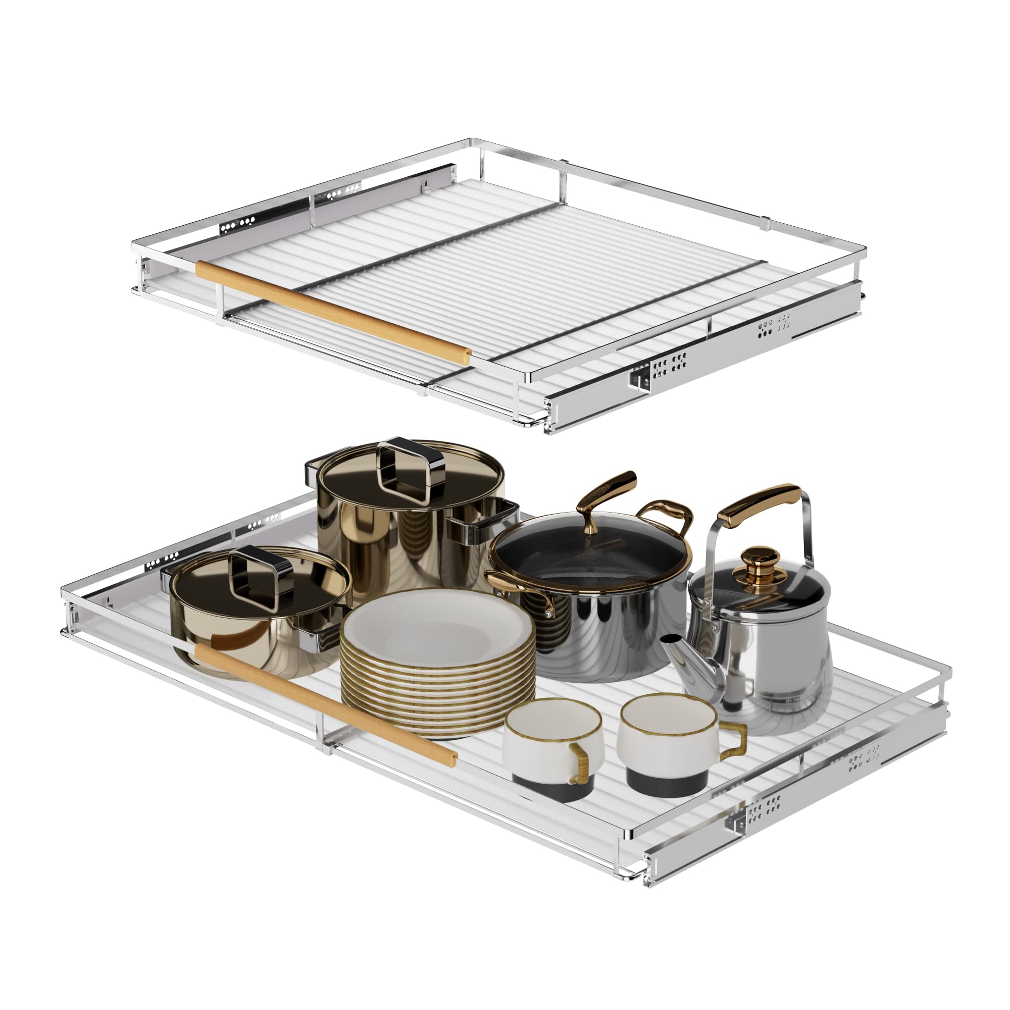 Sanno Pull Out Cabinet Organizer, Pantry Drawer Slide Out Basket Expandable Sliding Shelf Under Sink Shelf, Steel Metal Cabinet