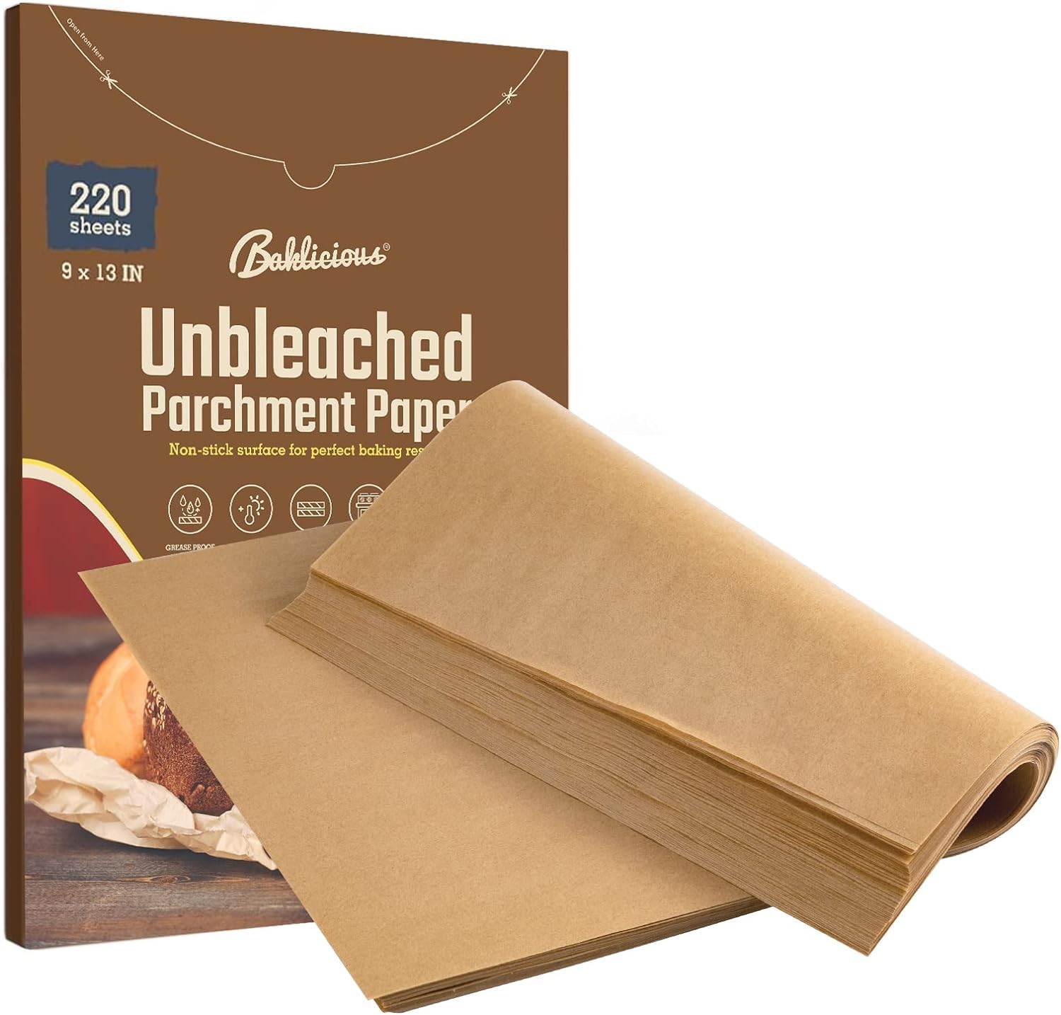 220 Pcs 9X13 Inch Unbleached Parchment Paper Baking Sheets, Baklicious Pre-Cut Heavy Duty Parchment Baking Paper For Air Fryer,