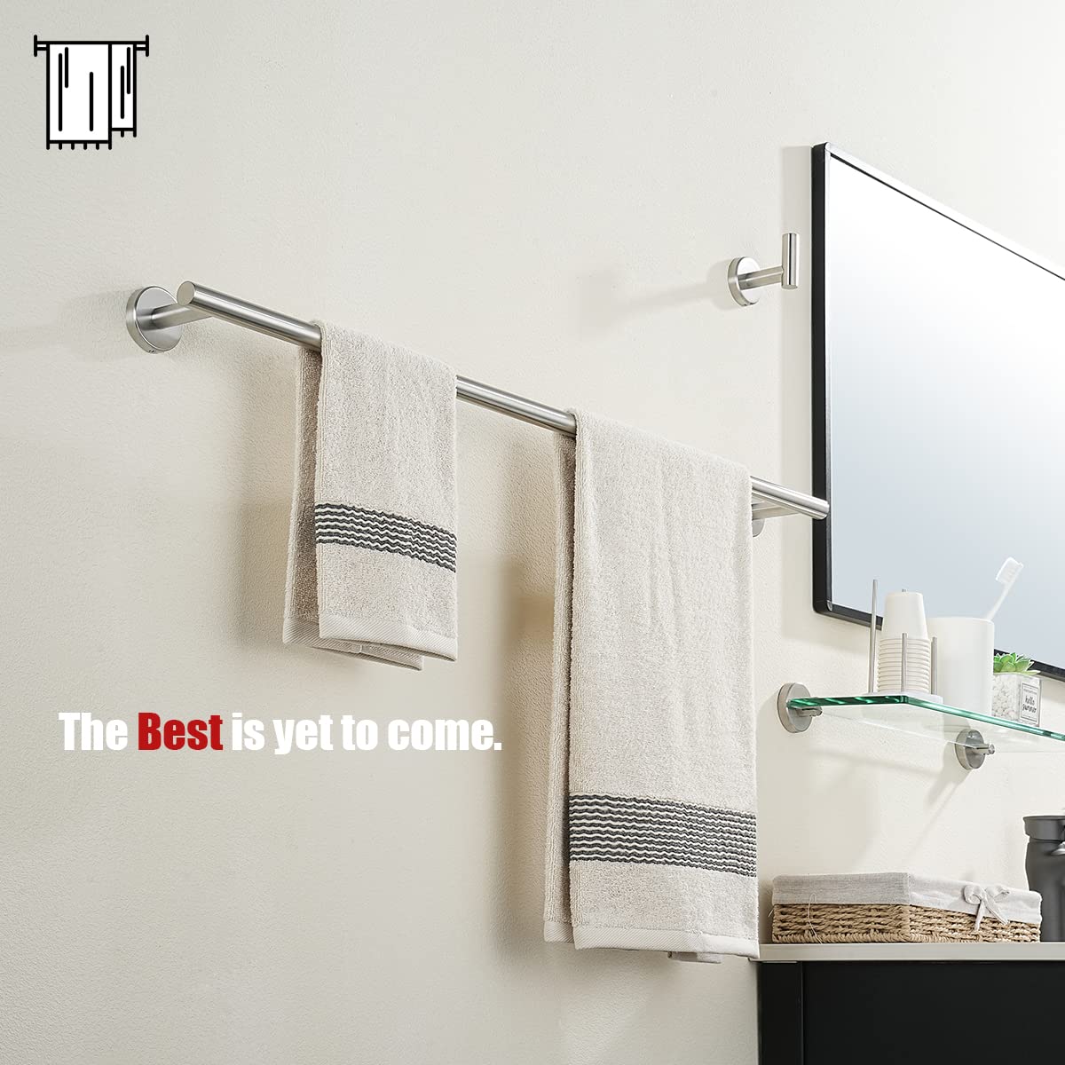 JQK Bath Towel Bar  30 Inch 304 Stainless Steel Thicken 0.8mm Single Towel Rack for Bathroom  Towel Holder (Brushed Finished) Wall Mount  32.91 in Total Length  TB110L30-BN
