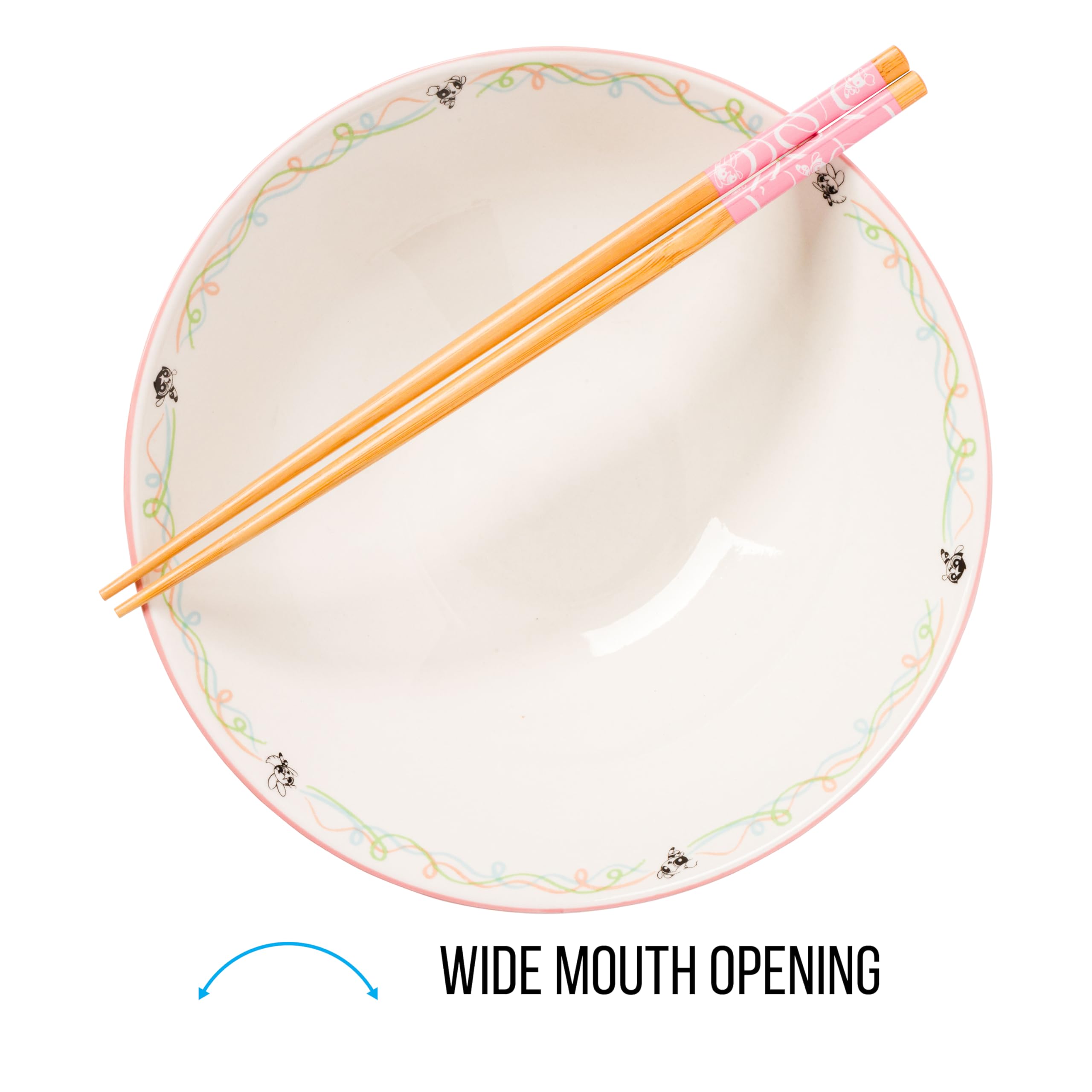 Silver Buffalo The Powerpuff Girls Featuring Bubbles, Blossom, And Buttercup Ceramic Ramen Noodle Rice Bowl With Chopsticks, Mic