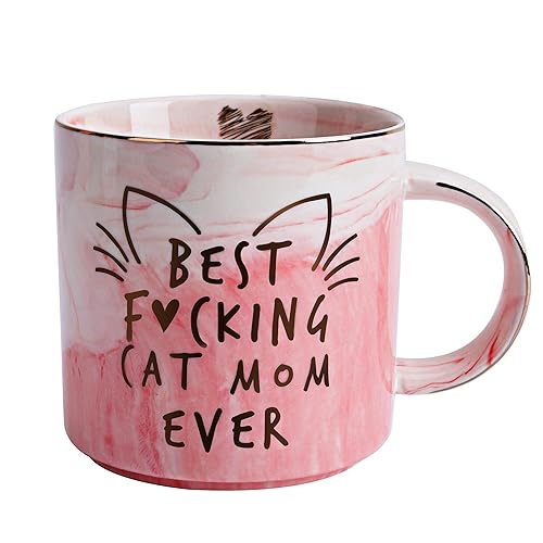 Cat Mom Gifts for Women - Crazy Cat Lady Coffee Mug Gift for Cat Lover Mom  Daughter  Sister  Aunt  Wife  Best Friends  BFF  Coworkers  Her - Best Cat Mom Ever - Pink Marble Mug  Ceramic 11.5oz Cup