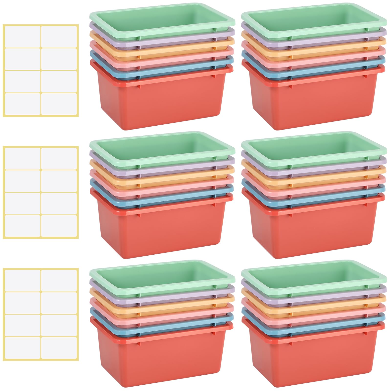 Outus 36 Pcs Macaron Color Plastic Cubby Bins Bulk with Adhesive Labels Stackable Classroom Book Bin Toy Storage Tub Organizer C