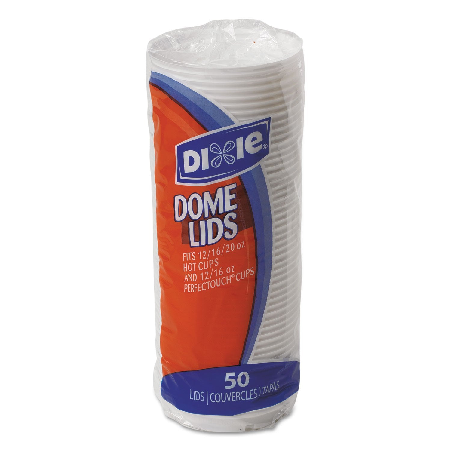 Dixief Dome Drink-Thru Lids,10-16 Oz Perfectouch;12-20 Oz Wisesize Cup, White, 50/Pack