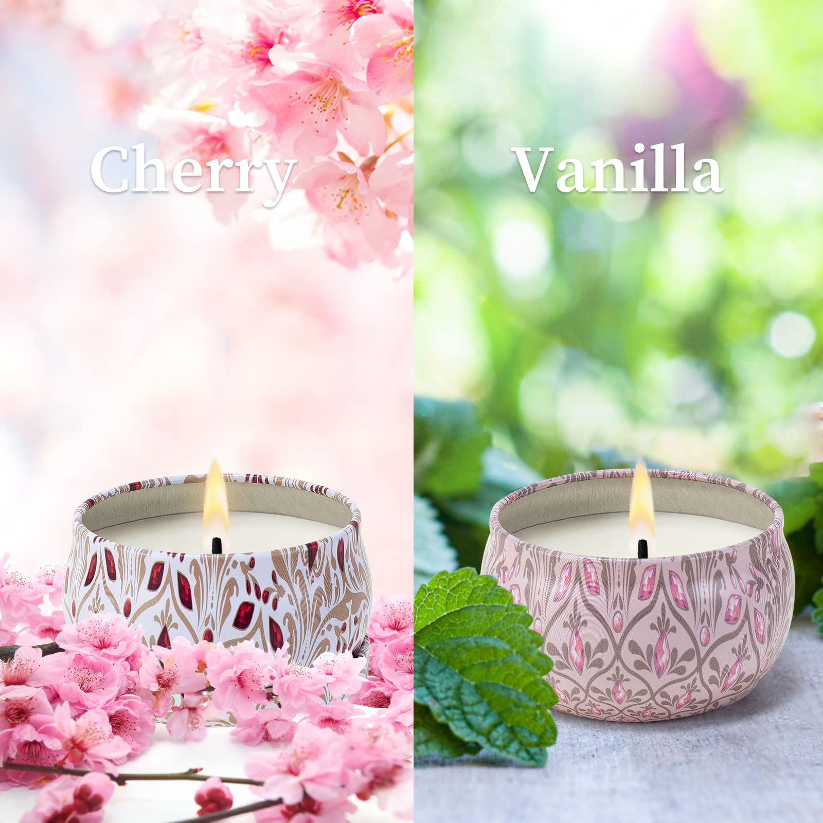 Aromatherapy Candles for Home Scented 2 Pack 2.5 oz Natural Floral Cherry and Vanilla Candles Set, Stress Relief Candles Gifts f