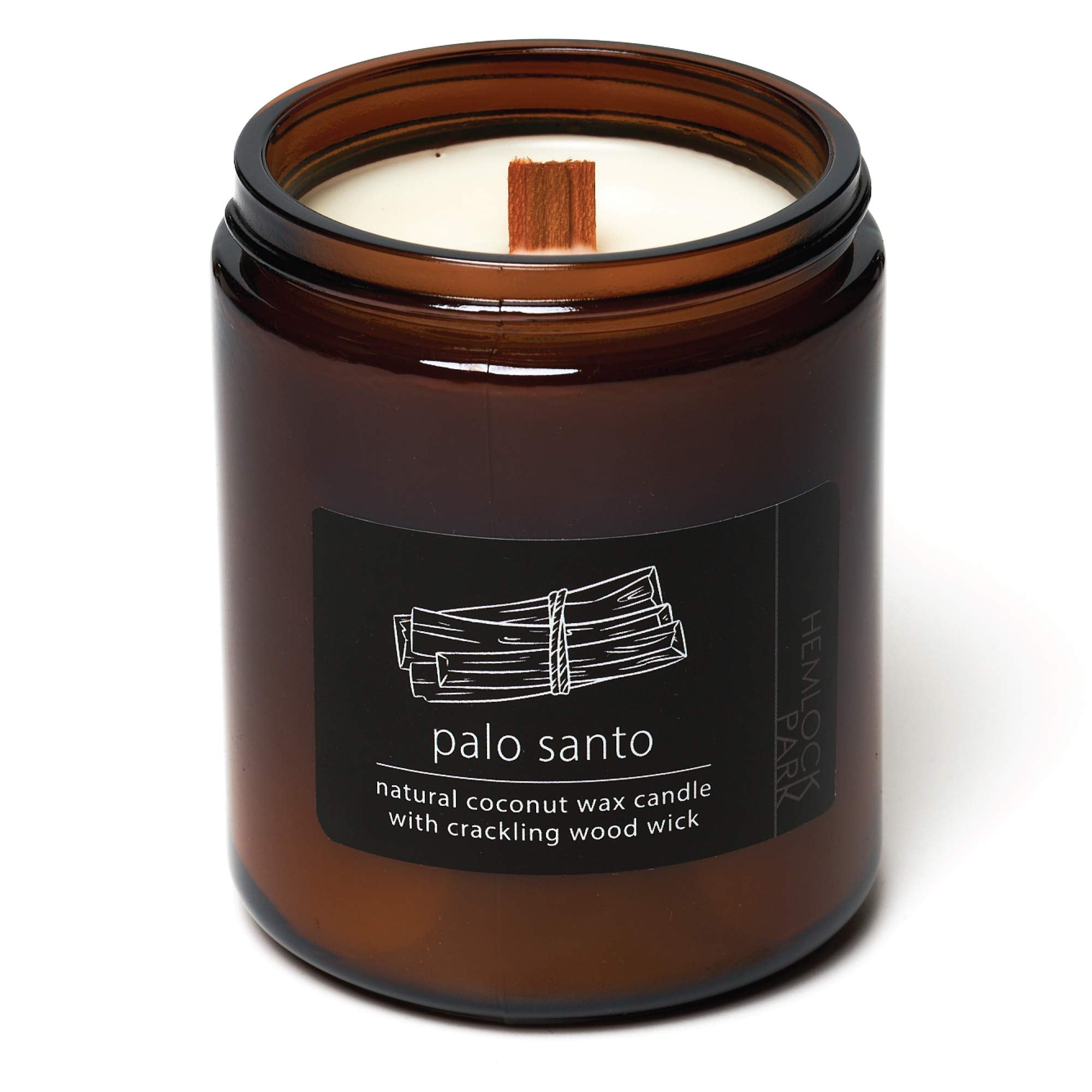 Crackling Wood Wick Candle Handcrafted With Natural Coconut Wax And Essential Oils (Palo Santo, Standard 8 Oz)