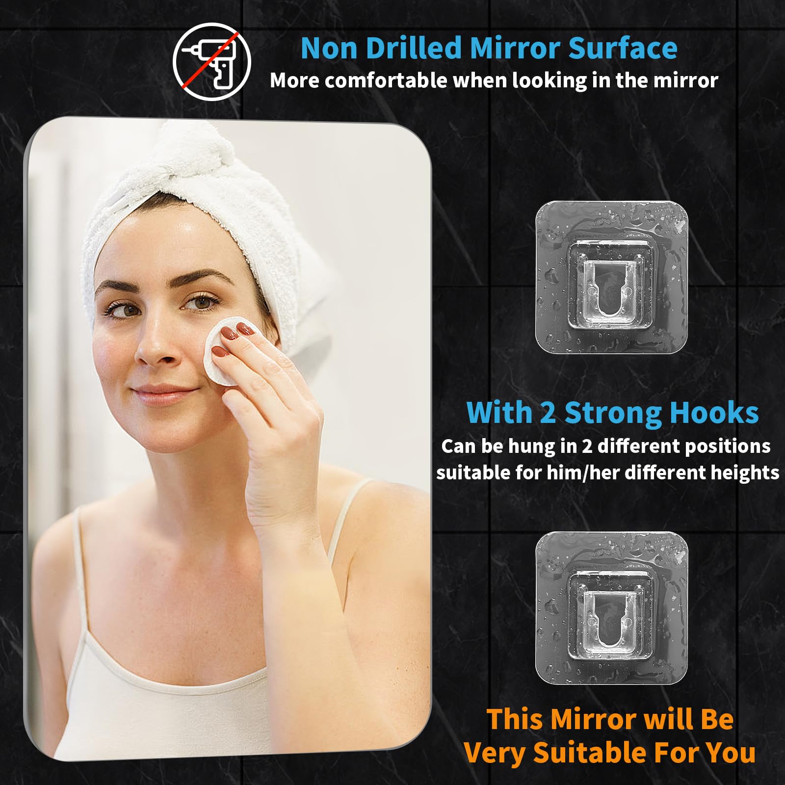 Euaiaj Shower Mirror Fogless Shaving Large(10.2X7.8In) - Includes 2 Razor Holders & 2 Mirror Holders, Unbreakable & Easy Install