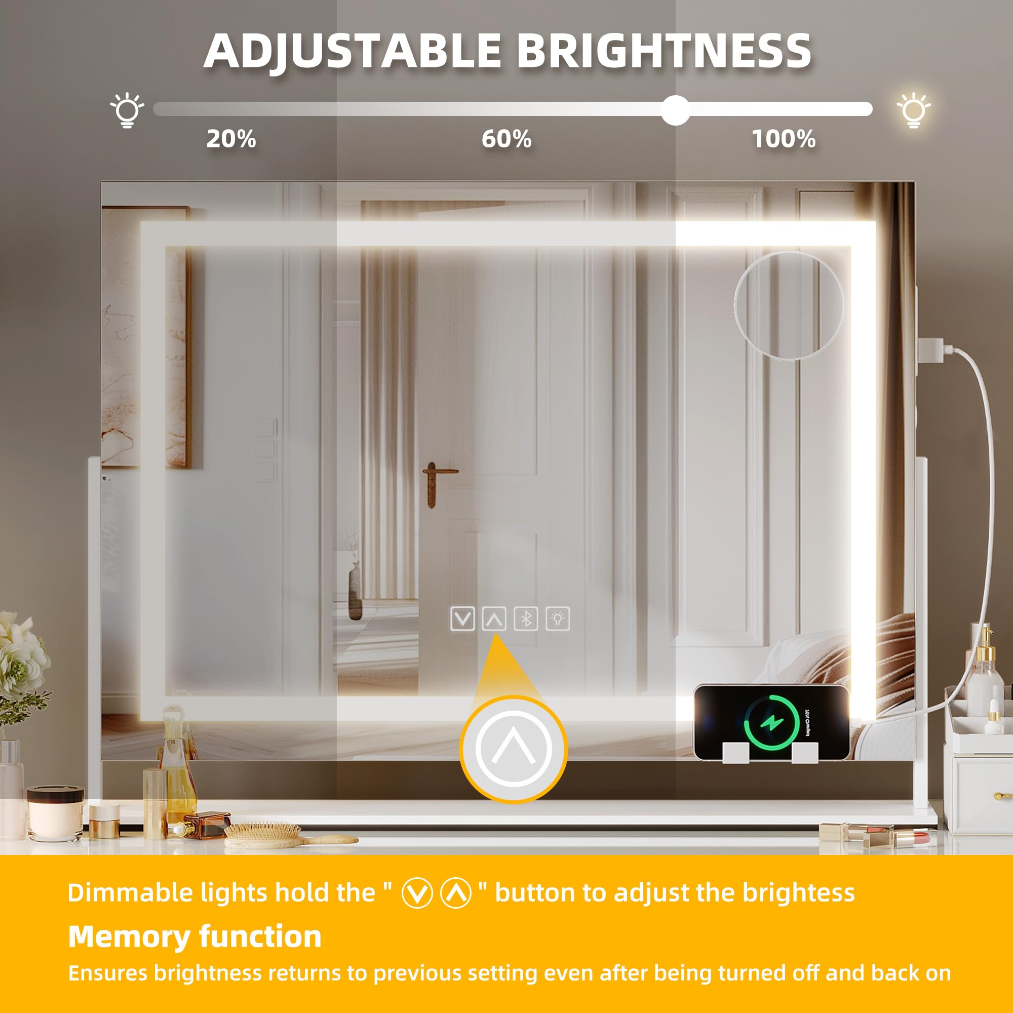 Yitahome Vanity Mirror With Lights 24.6''X20'' Led Lighted Makeup Mirror, Large Makeup Mirror With Lights, Touch Screen With 3-C
