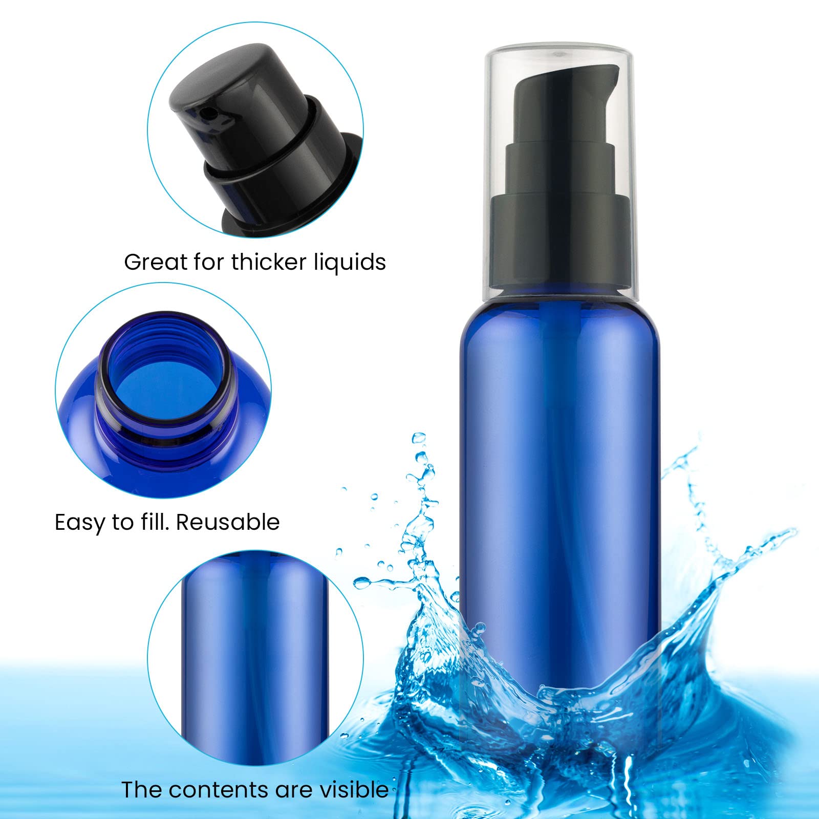RAYNAG 5 Pack Empty Refillable Plastic Pump Bottle Ideal for Lotion Cream Essential Oil Travel Small Container 50ml/1.7oz
