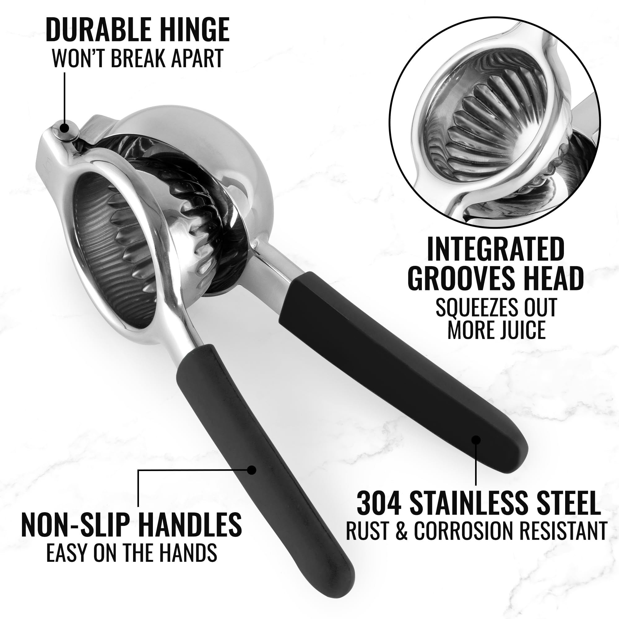 Zulay Kitchen Lemon Squeezer Stainless Steel Press - Non-Slip, Ergonomic Design With Solid, Heavy-Duty Squeezer Bowl - Large Man