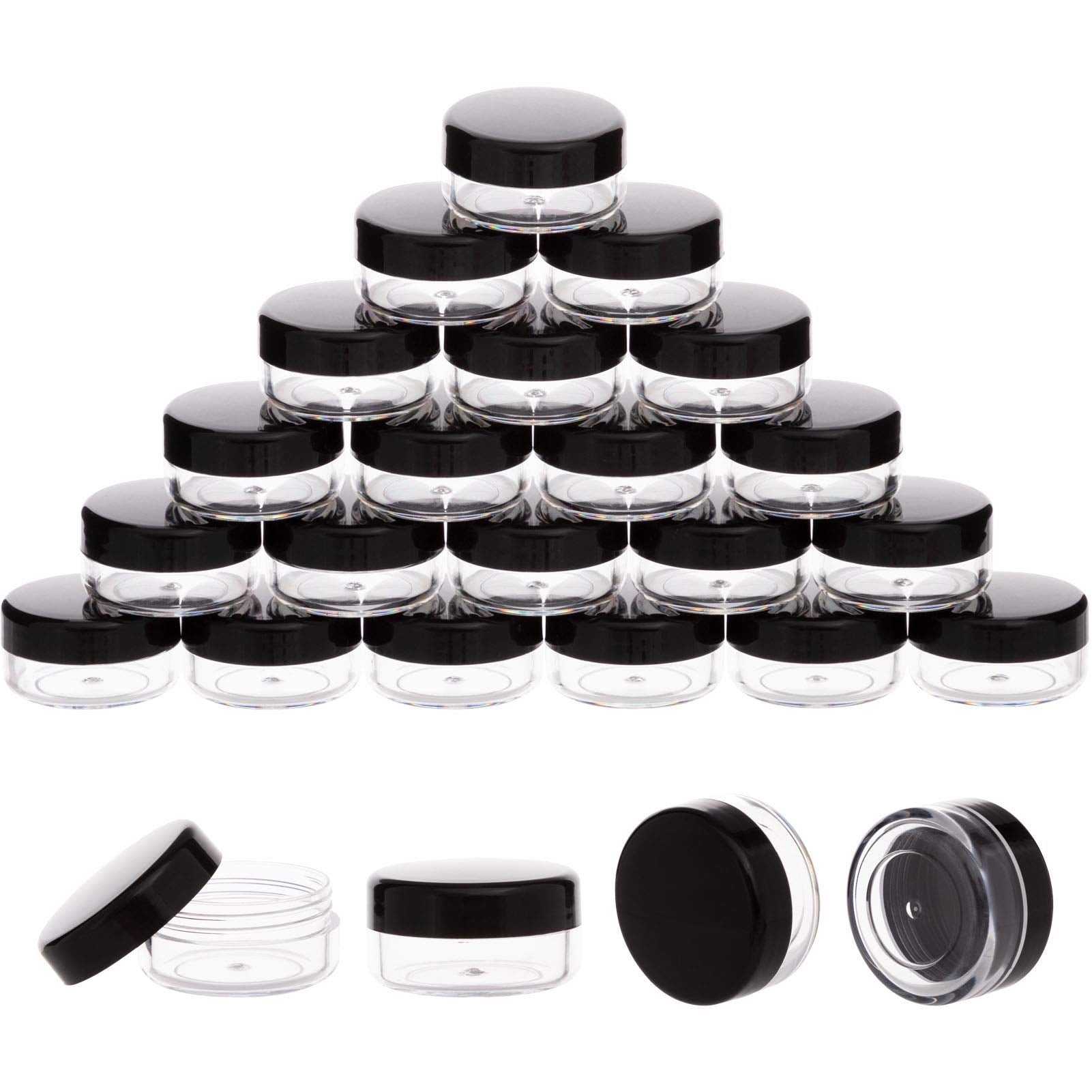3 Gram Sample Containers With Lids, 25 Pack Mini Cosmetic Containers, Bpa Free Black Sample Jars For Makeup, Lotion, Eye Shadow,
