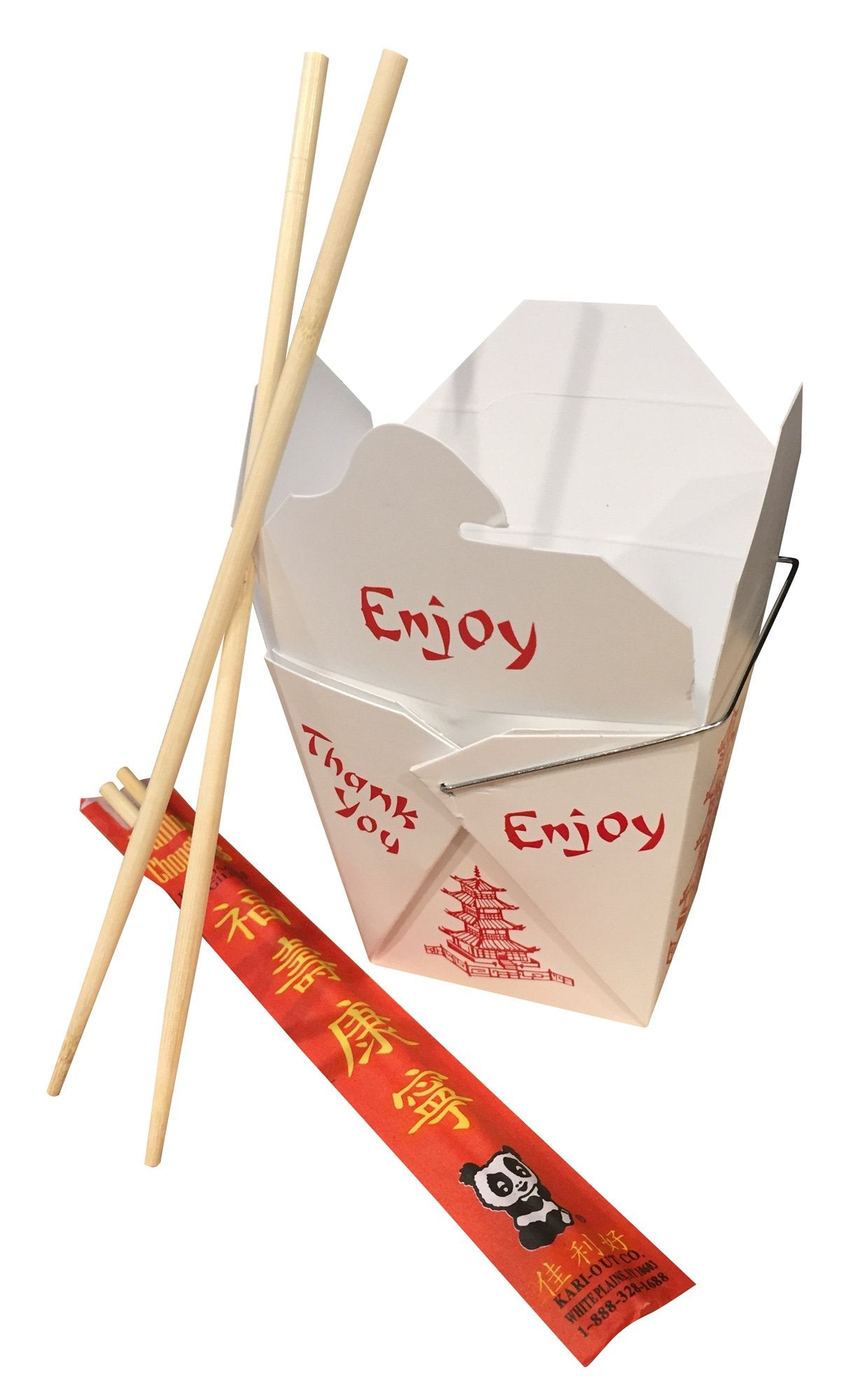 Combo - Pack of 25 Chinese Take Out Boxes Pagoda 16 oz/Pint Size Party Favor and Food Pail with 25 Chopsticks in DHI Packaging