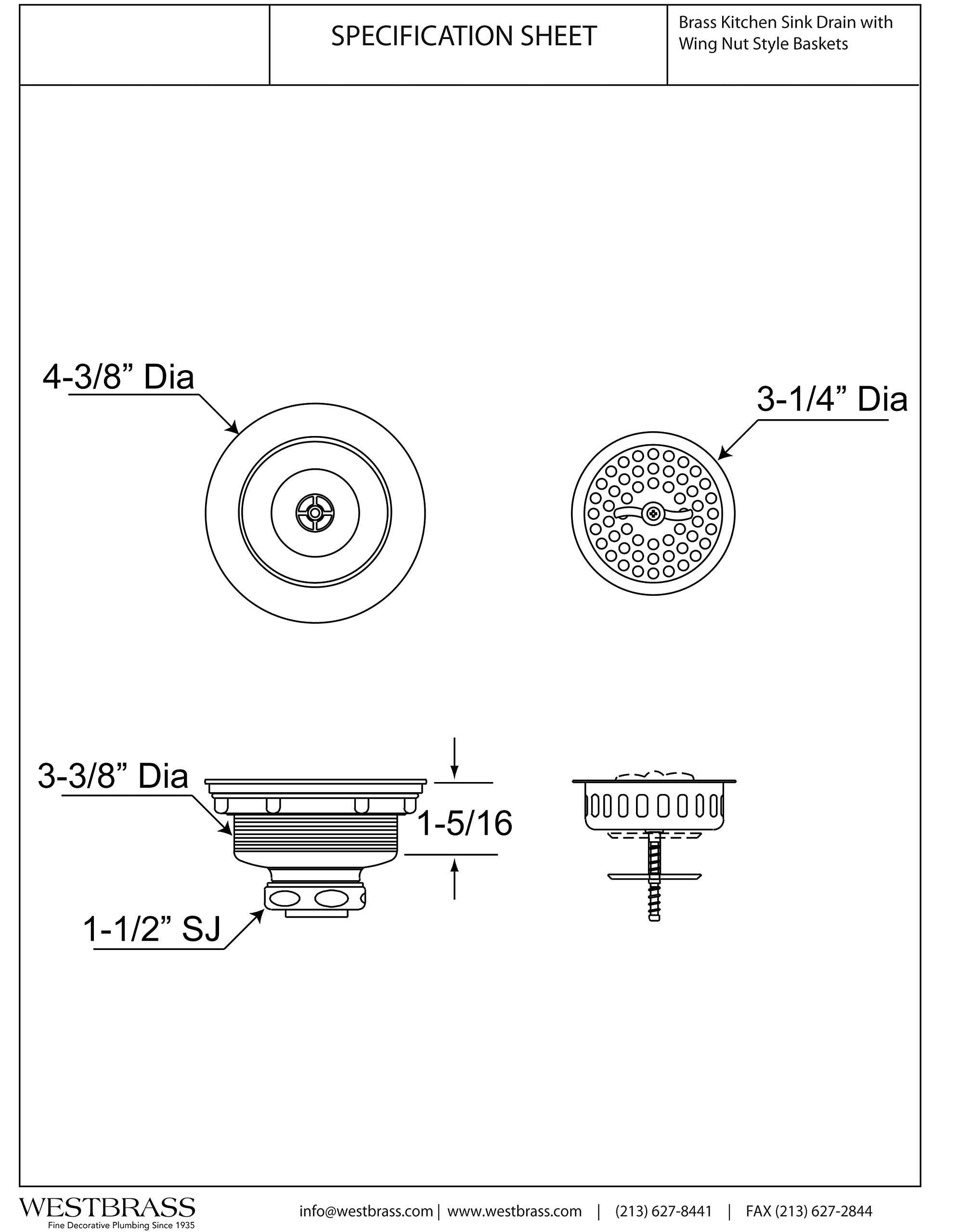 Westbrass A213-12 3-1/2'' Wing Nut Twist Style Large Kitchen Sink Basket Strainer, 1-Pack, Oil Rubbed Bronze