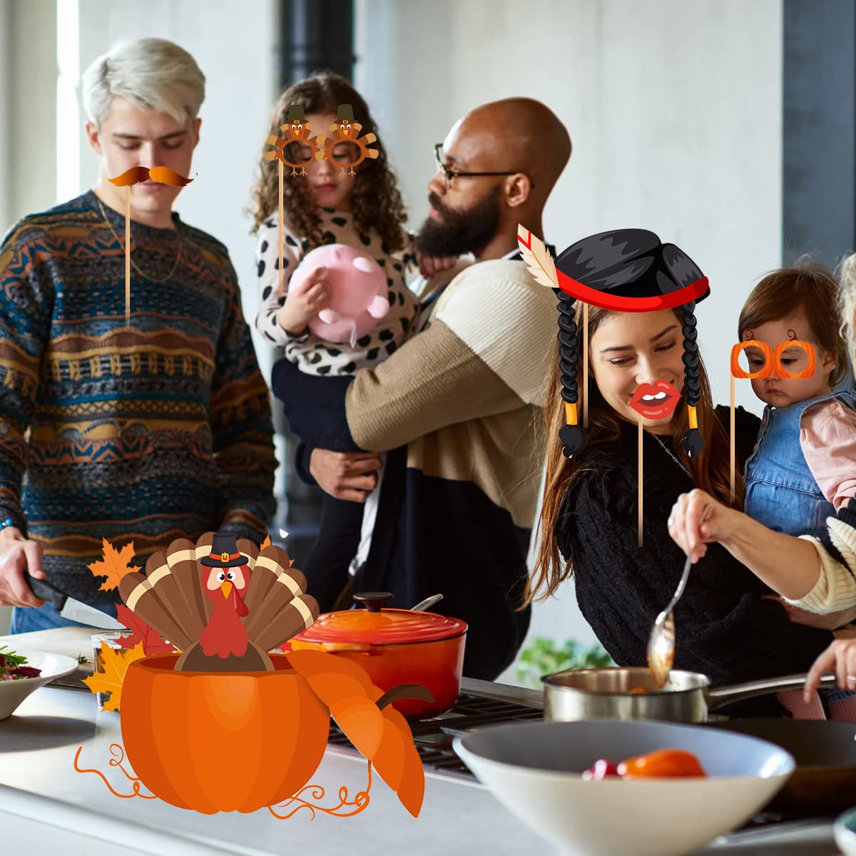 33Pcs Thanksgiving Photo Booth Props Funny Turkey Day Fall Photo Props Kits Diy Selfie Festival Autumn Pumpkin Props With Stick