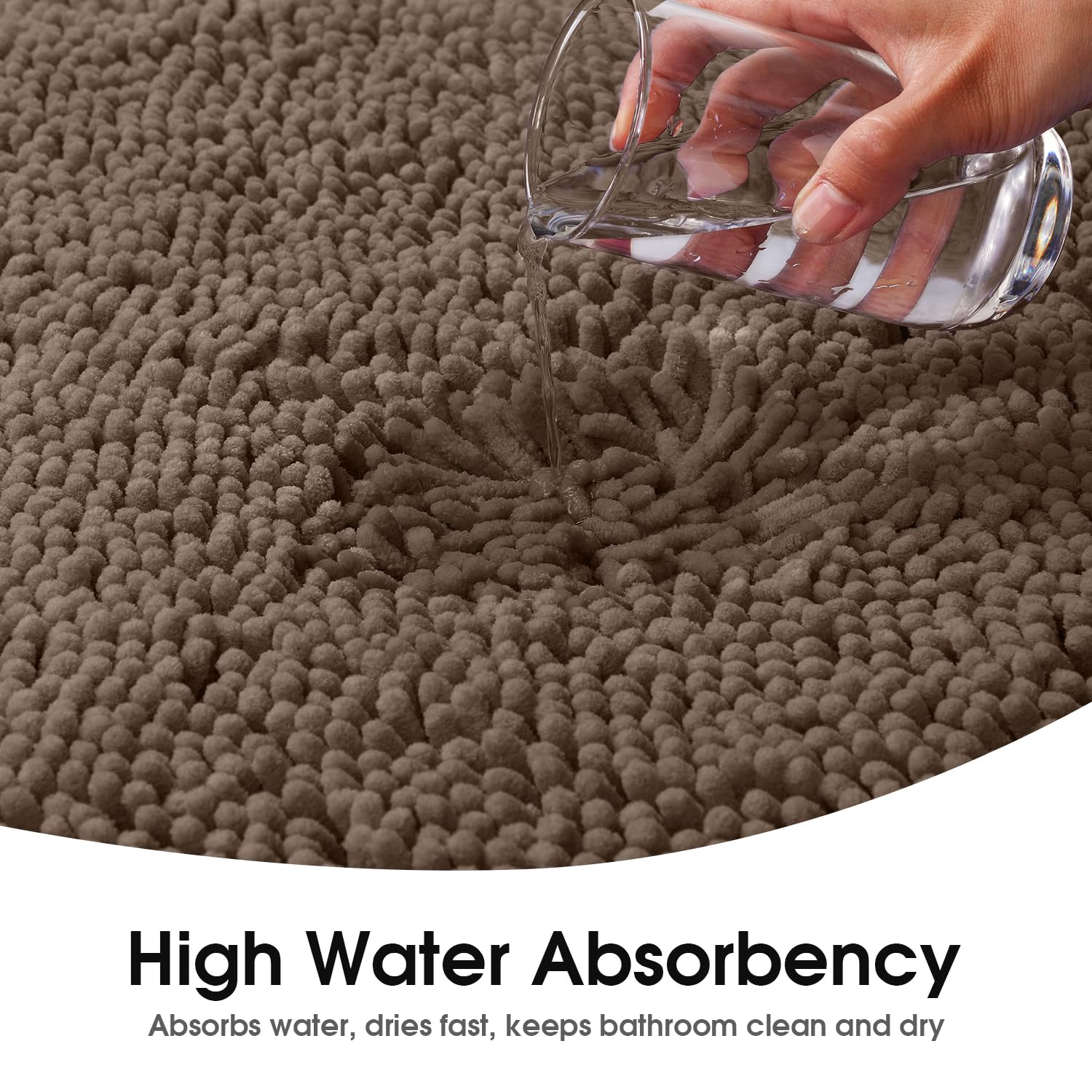 Homeideas 3 Pieces Brown Bathroom Rugs Set, Ultra Soft Non Slip Bath Rug And Absorbent Chenille Bath Mat, Includes U-Shaped Cont