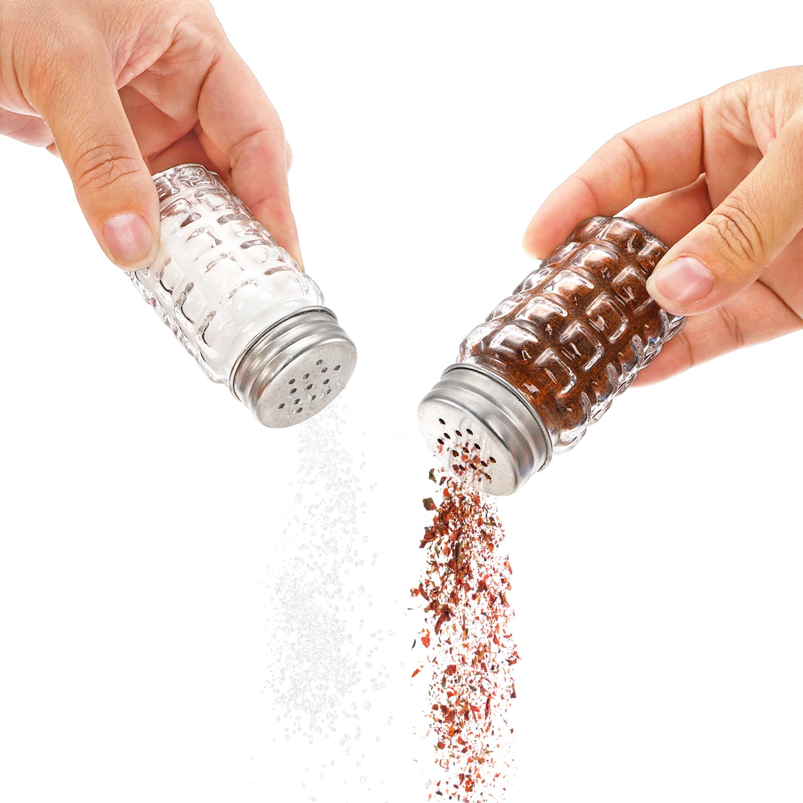 Jucoan 16 Pack Retro Style Glass Salt And Pepper Shakers With Stainless Steel Top, 2 Oz Small Glass Spices Shakers Seasoning Bot
