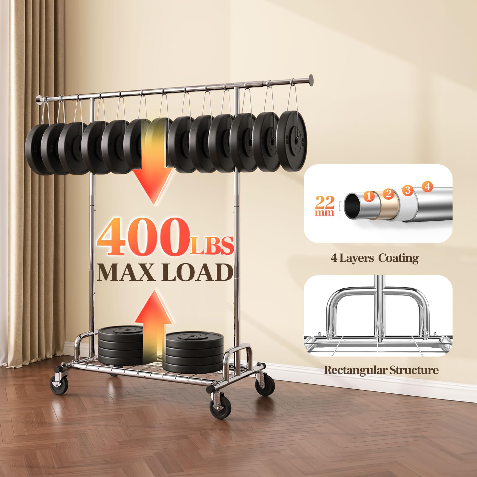 Hokeeper Clothes Rack, Clothing Racks For Hanging Clothes Heavy Duty Garment Rack Rolling Clothes Rack With Lockable Wheels Port