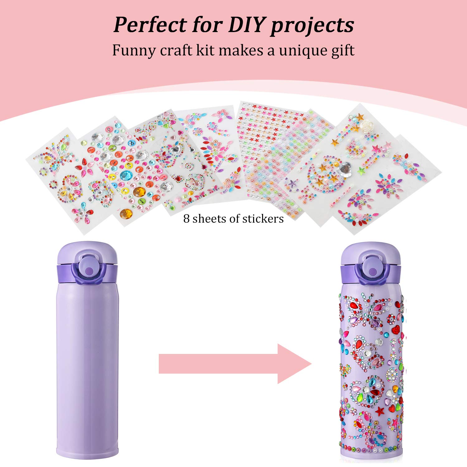 Hulaso Gifts For Girls Decorate Your Own Water Bottles With Rhinestone Glitter Gem Stickers - Valentine'S Day Gift Girls Diy Art