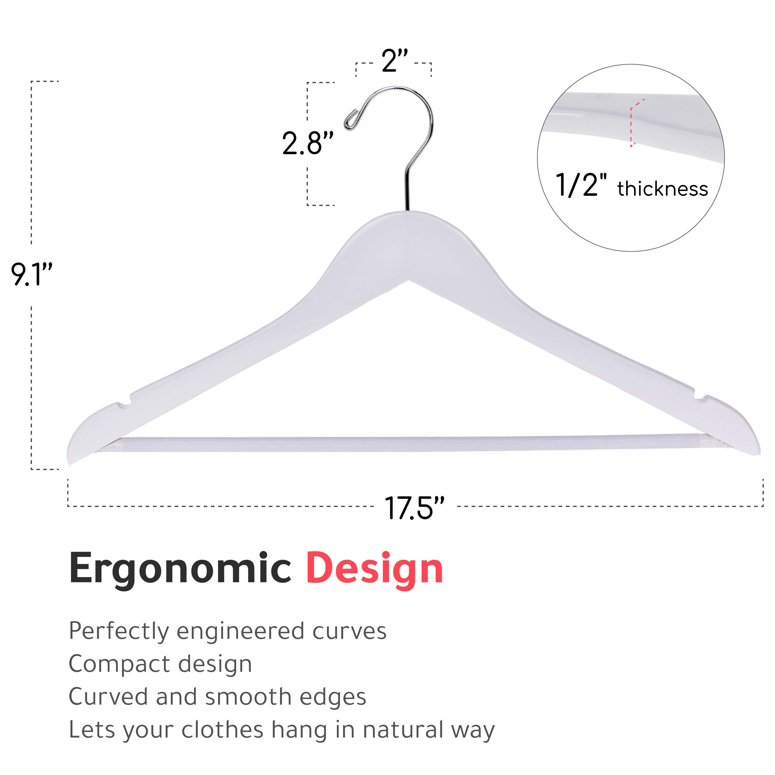 Quality Wooden Suit Hangers With Non Slip Pants Bar, 20 Pack, Smooth Finish Solid Wood Coat Hanger With Swivel Hook, Jacket, Pan