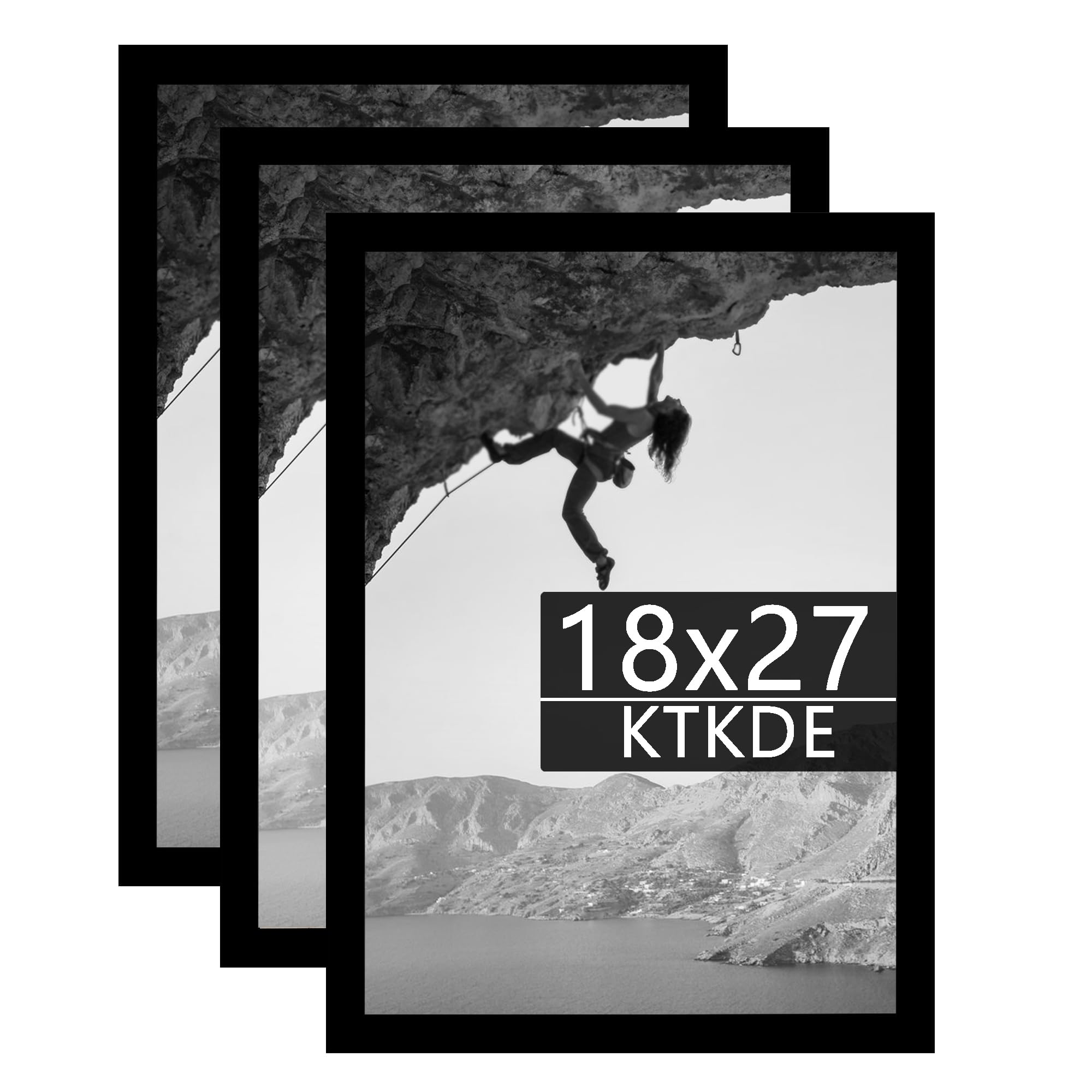 KTKDE 18x27 Picture Frame Black set of 3, Poster Frame Wooden, Puzzles Posters Photos or Artwork Photo Frame Vertical & Horizont