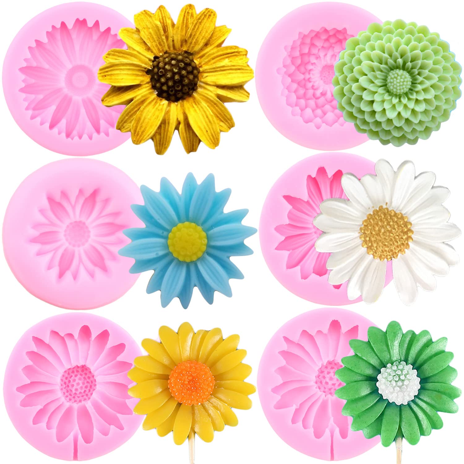 Mujiang Chrysanthemum Flower Silicone Mold Daisy Flower Fondant Molds Sunflower Fondant Molds For Cake Decoration Cupcake Topper