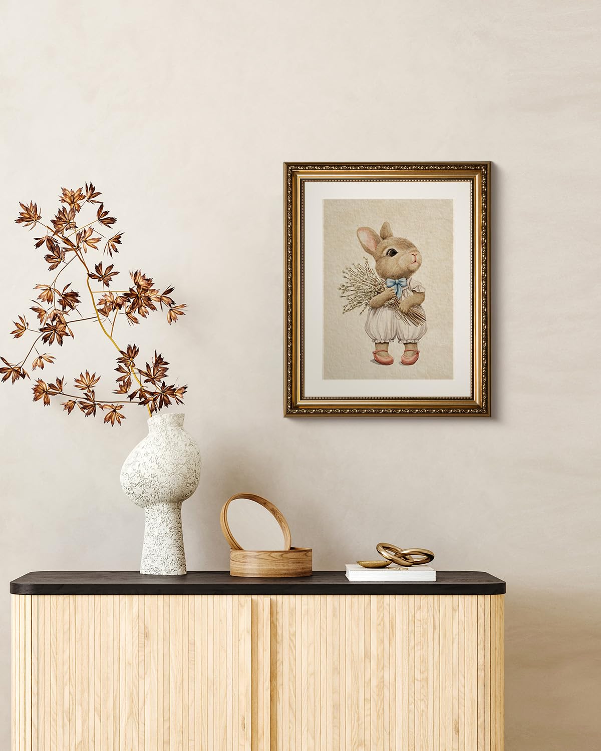 ARPEOTCY Gold Framed Canvas Wall Art, Baby Rabbit Animal Art Prints, Cute Bunny Decor for Kids Girls Room Nursery Playroom, East