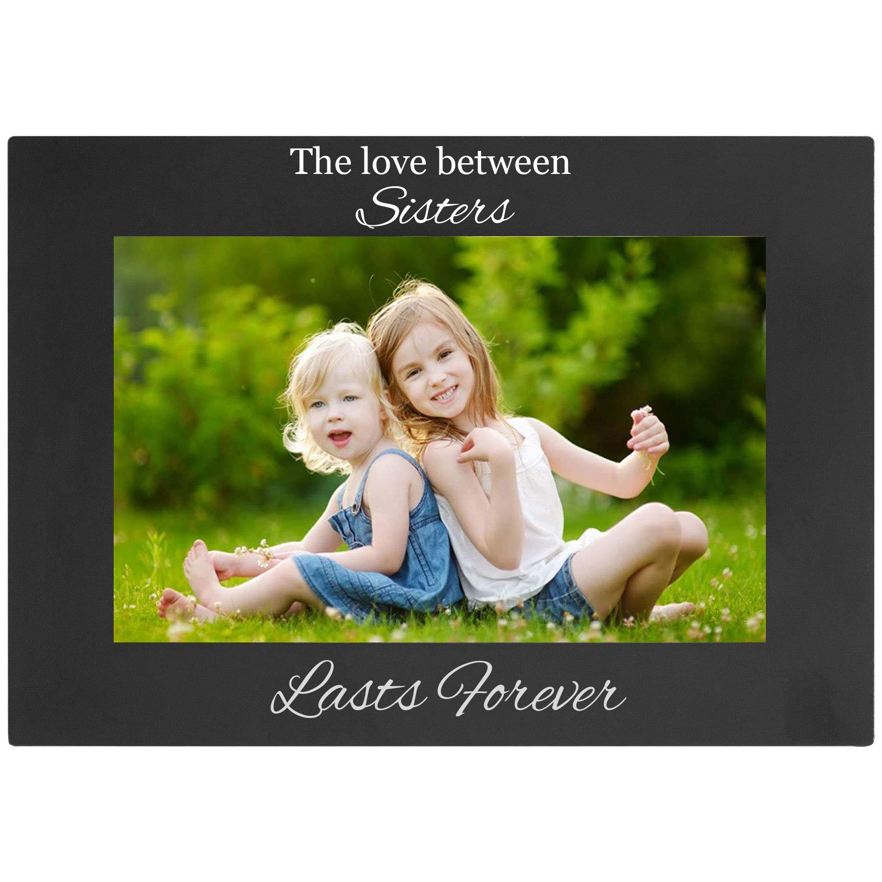 CustomGiftsNow The Love Between Sisters Engraved Anodized Aluminum Hanging/Tabletop Personalized Group Family Photo Picture Fram