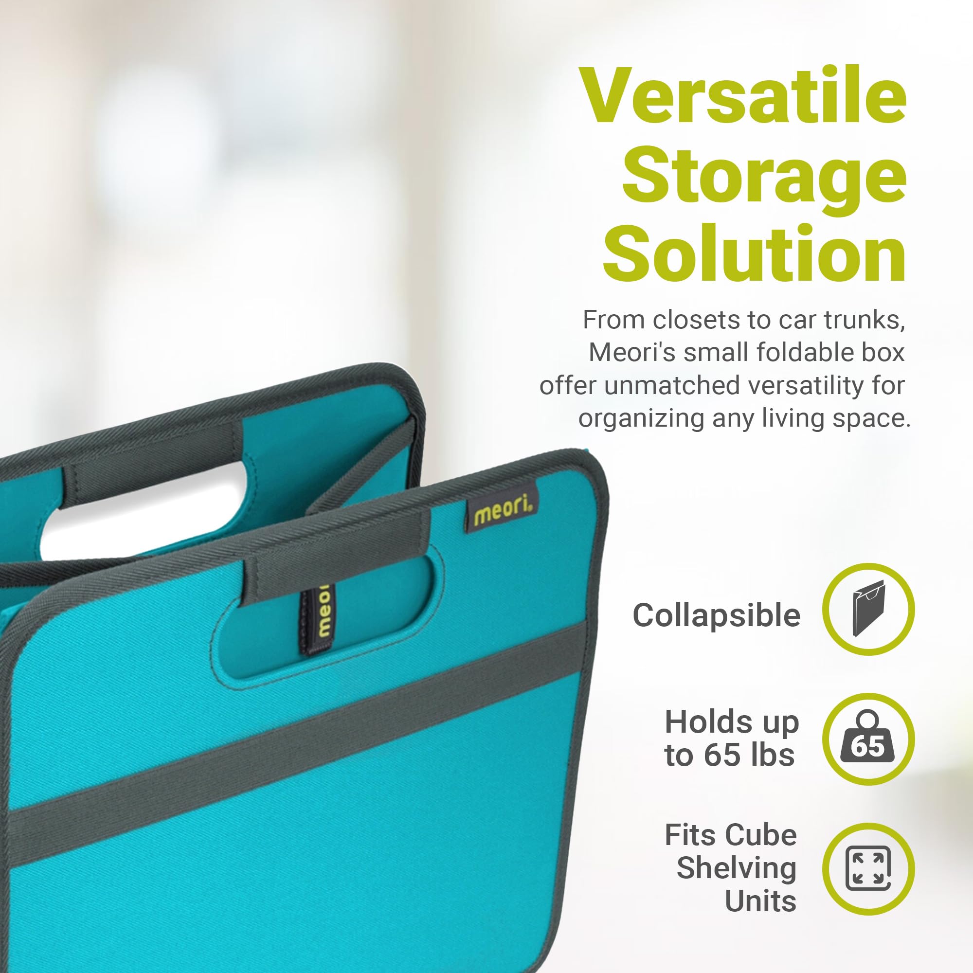 Meori A100058 Azure Foldable Box Small Blue Collapsible Shelf Storage Organizer Carry Everything Up To 65Lbs, 1-Pack