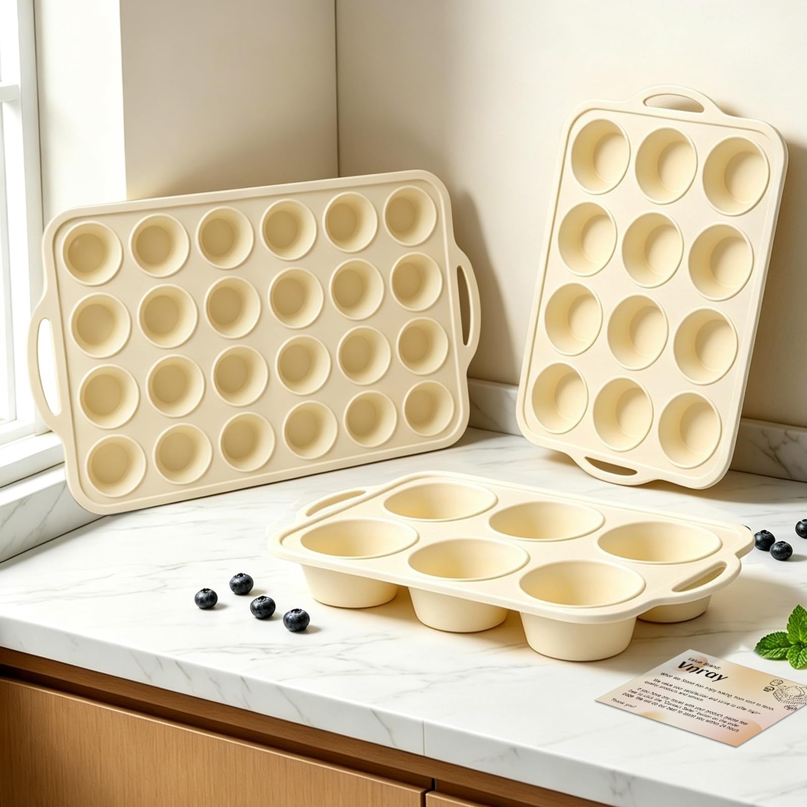 Silicone Muffin Pan Set for Baking: 6 12 24 Cupcake Tin for Various Recipe