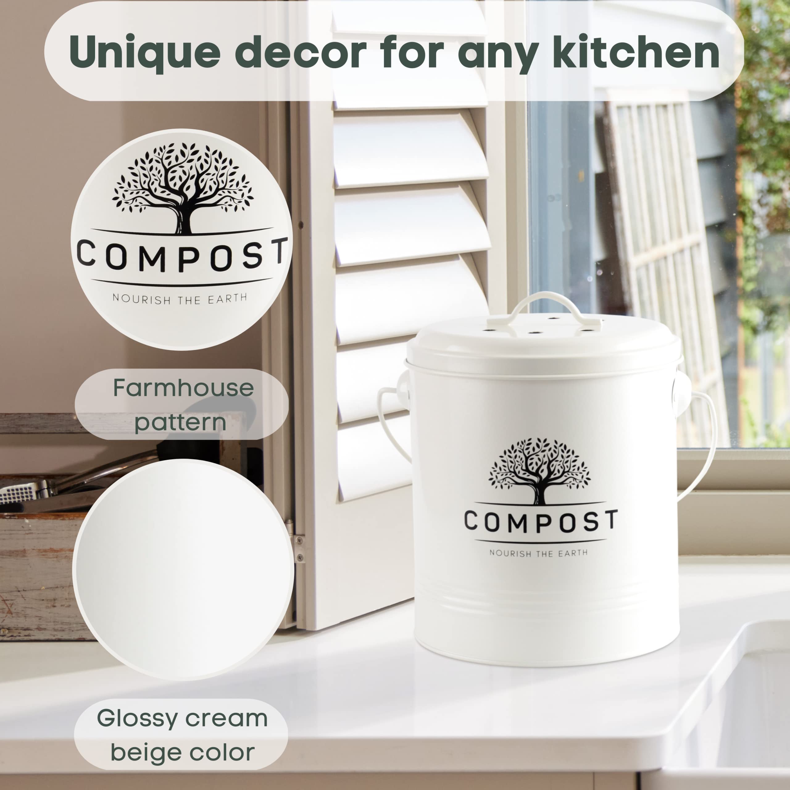 Perfnique Kitchen Compost Bin, 1.3 Gallon Countertop Compost Bin With Lid, Indoor Compost Bucket Includes Inner Bucket Liner And