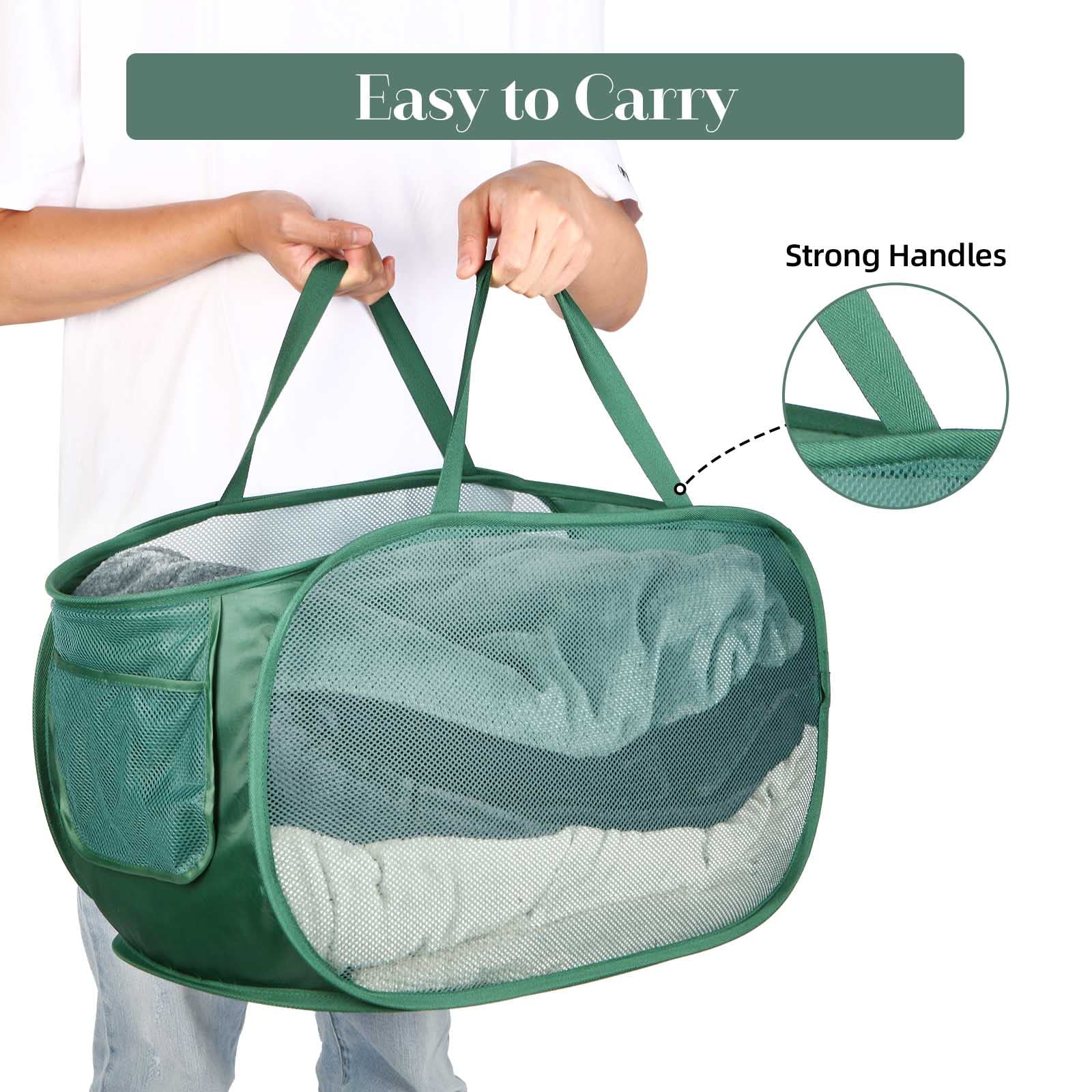 Sturdy Mesh Pop Up Laundry Hamper  Collapsible Laundry Baskets with Side Pocket  Foldable Clothes Hamper with Reinforced Carry Handles for Laundry  Bathroom  Kids Room  Dorm or Travel 2 Pack Emerald