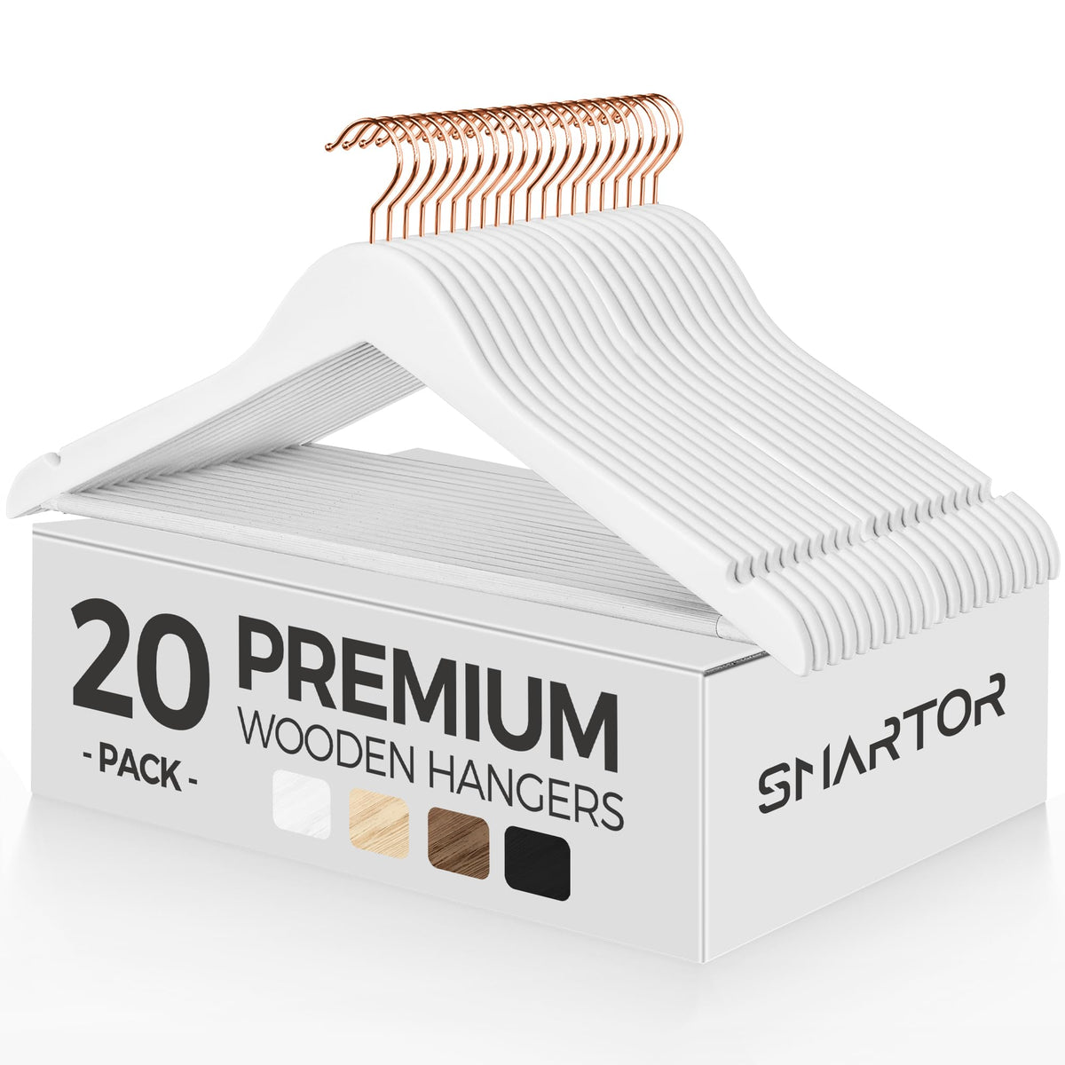 Smartor Wooden Hangers 20 Pack, Sturdy Coat Hangers For Closet, Quality Non Slip Hangers, Premium Heavy Duty Hangers, Durable Co