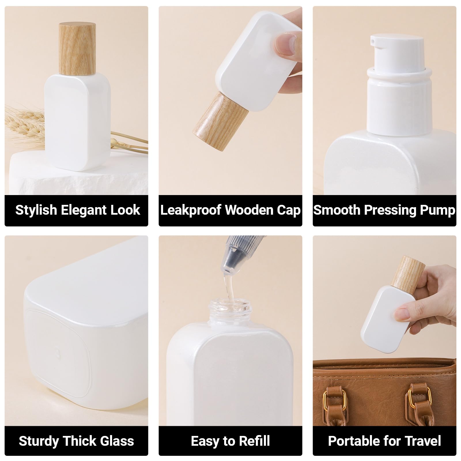 Segbeauty 1Oz Glass Lotion Pump Bottle Refillable, 4Pcs Leakproof Small Travel Lotion Container, 30Ml Mini Moisturizer Pump Bott