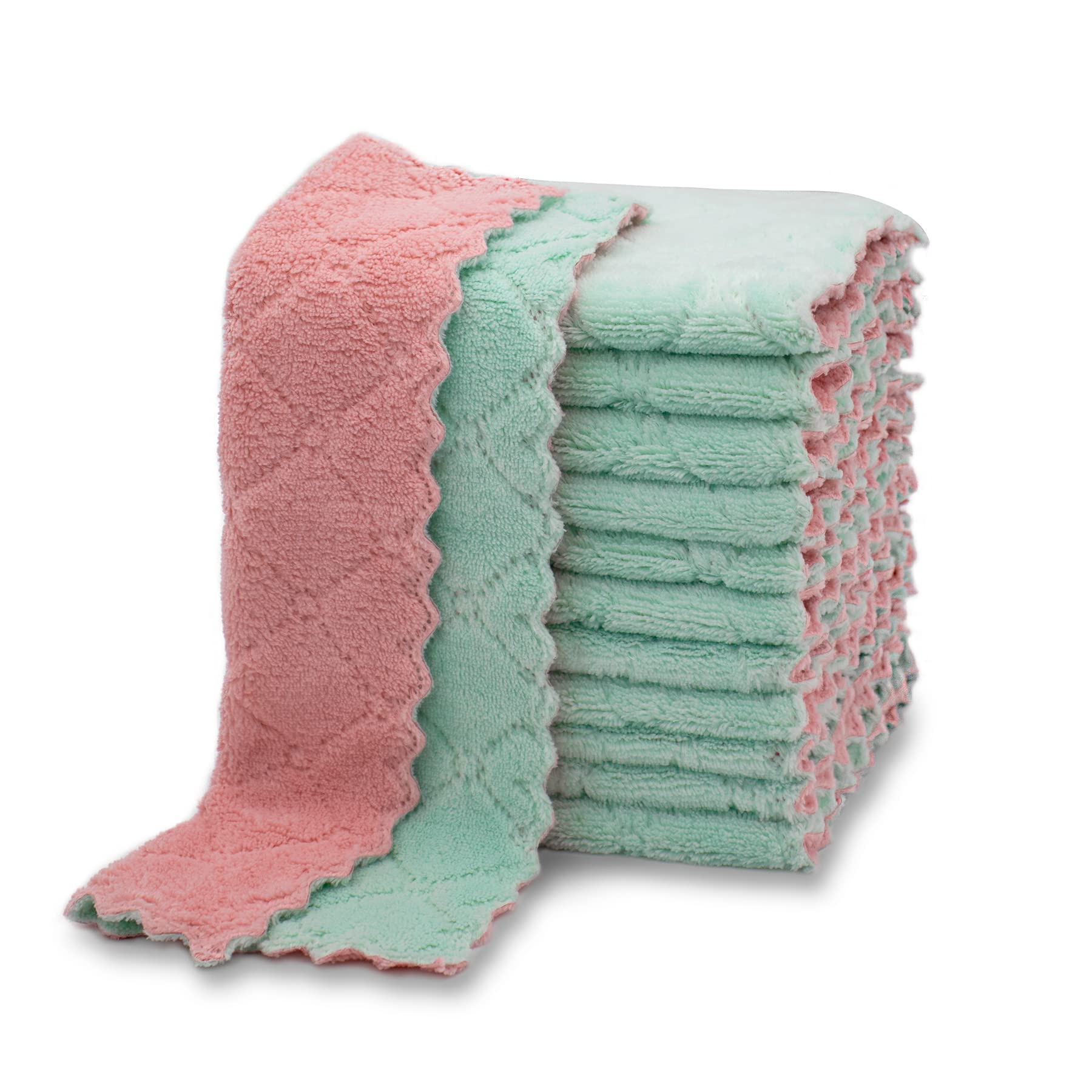 Kimteny 12 Pack Kitchen Cloth Dish Towels, Premium Dishcloths, Super Absorbent Coral Velvet Dishtowels, Nonstick Oil Washable Fa