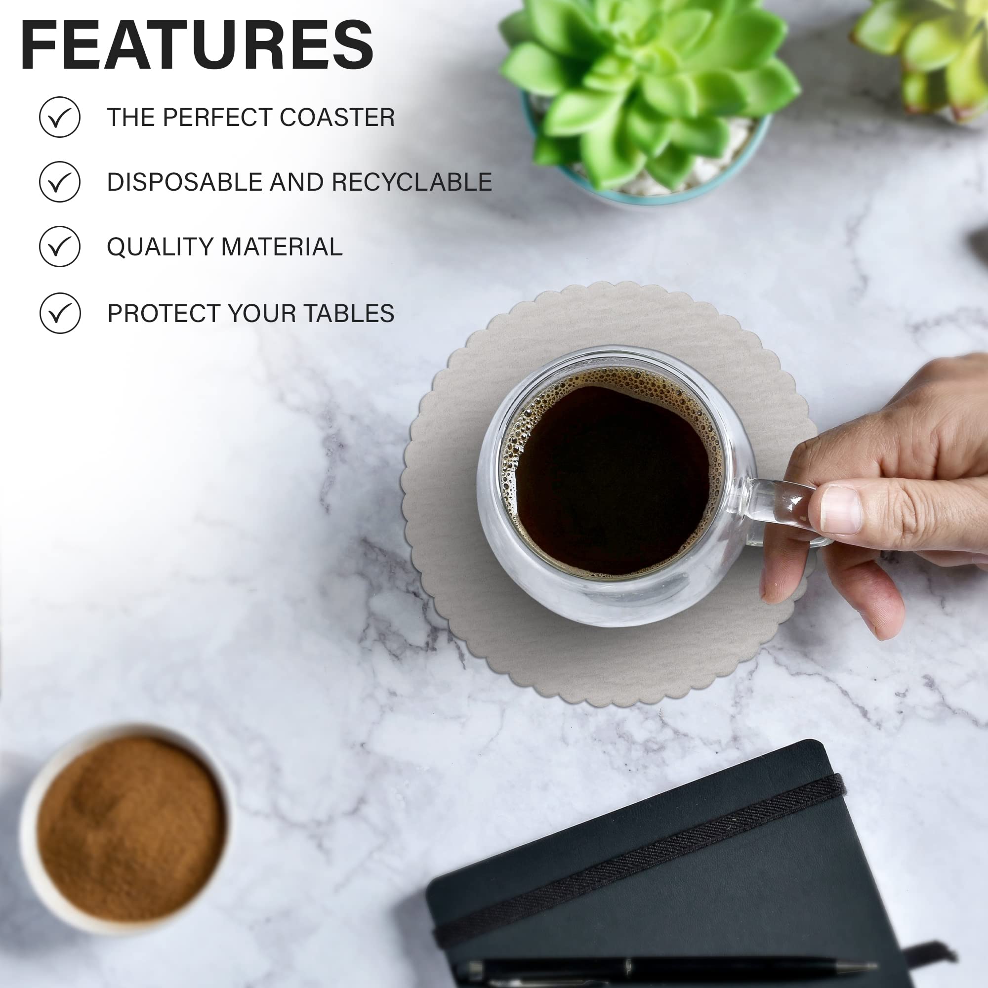 Mt Products White Thin Paper Coasters 3.25'' - Scalloped Edge Disposable Coasters For Drinks Protection Against Leaks And Spills