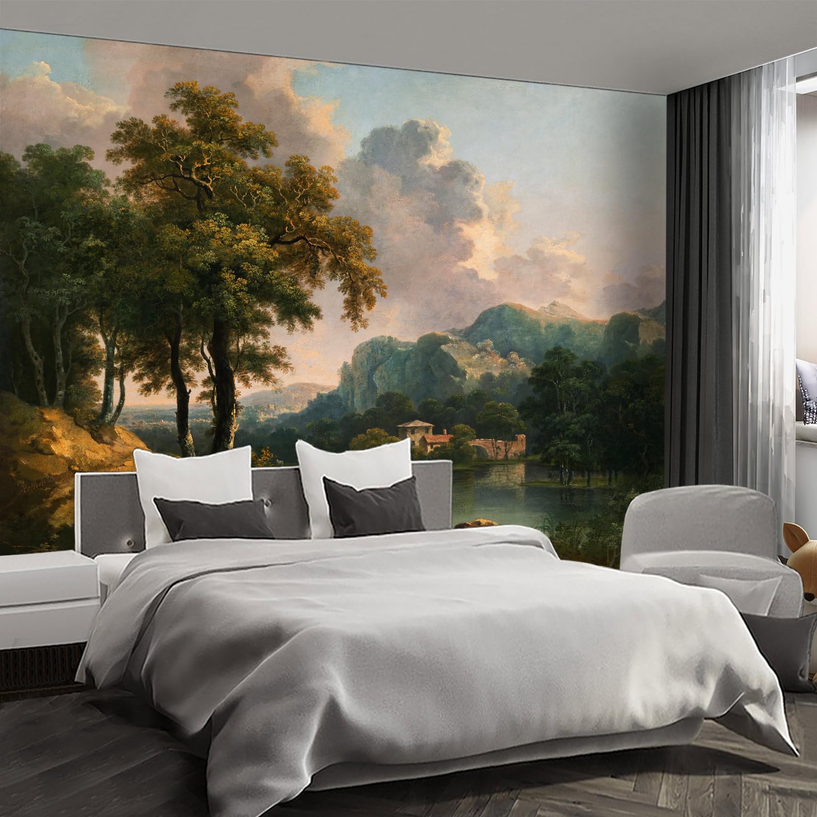 Fightal - Forest Landscape Oil Painting wall murals Peel and Stick Wallpaper for Bedroom Living Room - 58x80