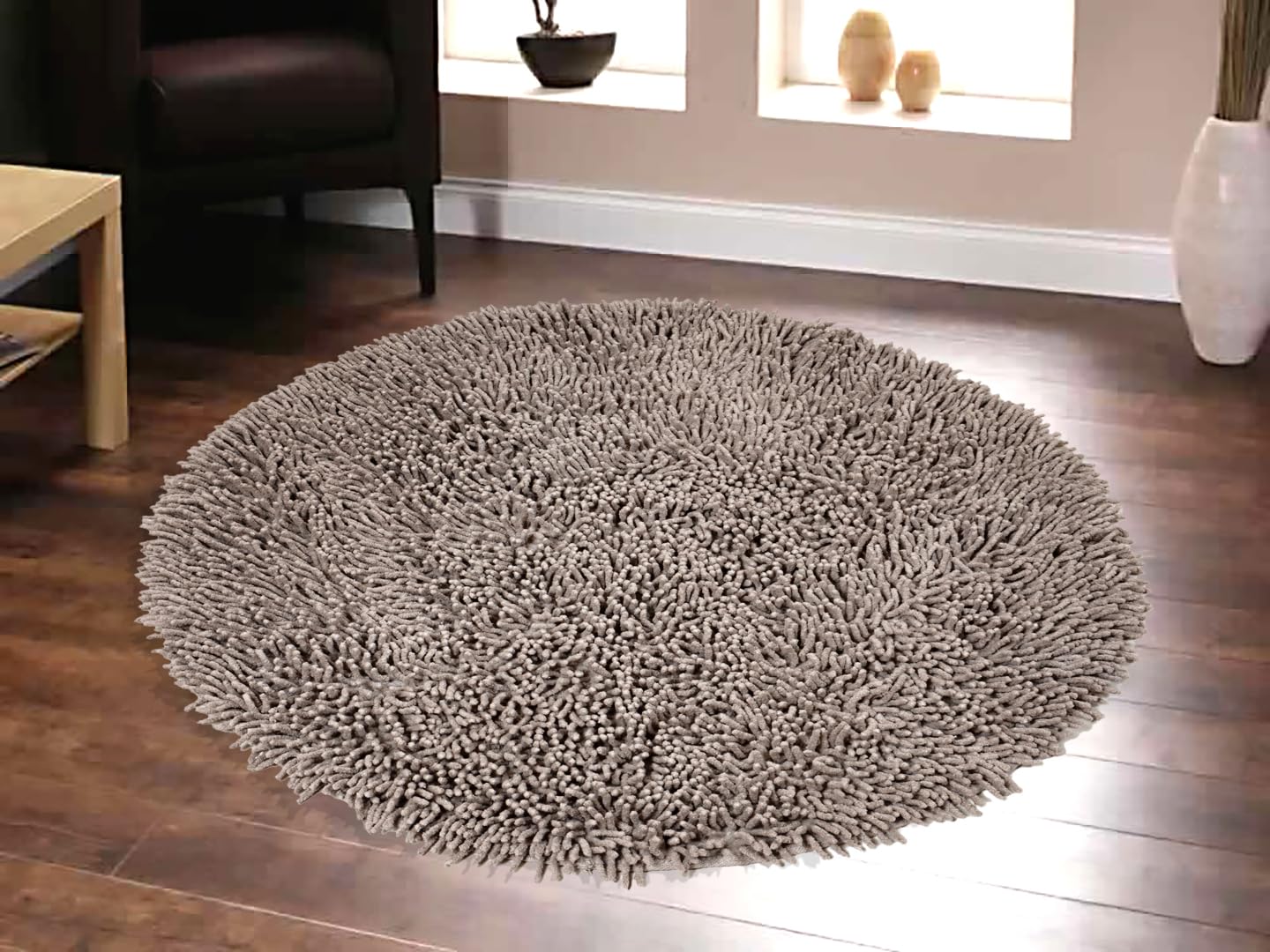 Saral Home Cotton Shaggy Anti-Skid Round Bath Mat(Grey,120X120 Cm)