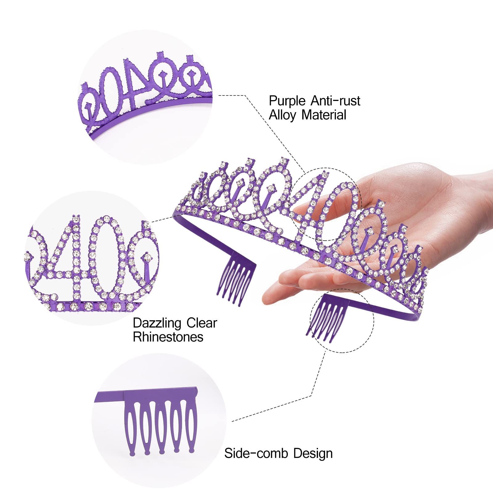 Purple 40Th Birthday Gifts Women, 40Th Purple Birthday Decorations Women, 40Th Birthday Sash, 40Th Birthday Tiara, 40Th Birthday
