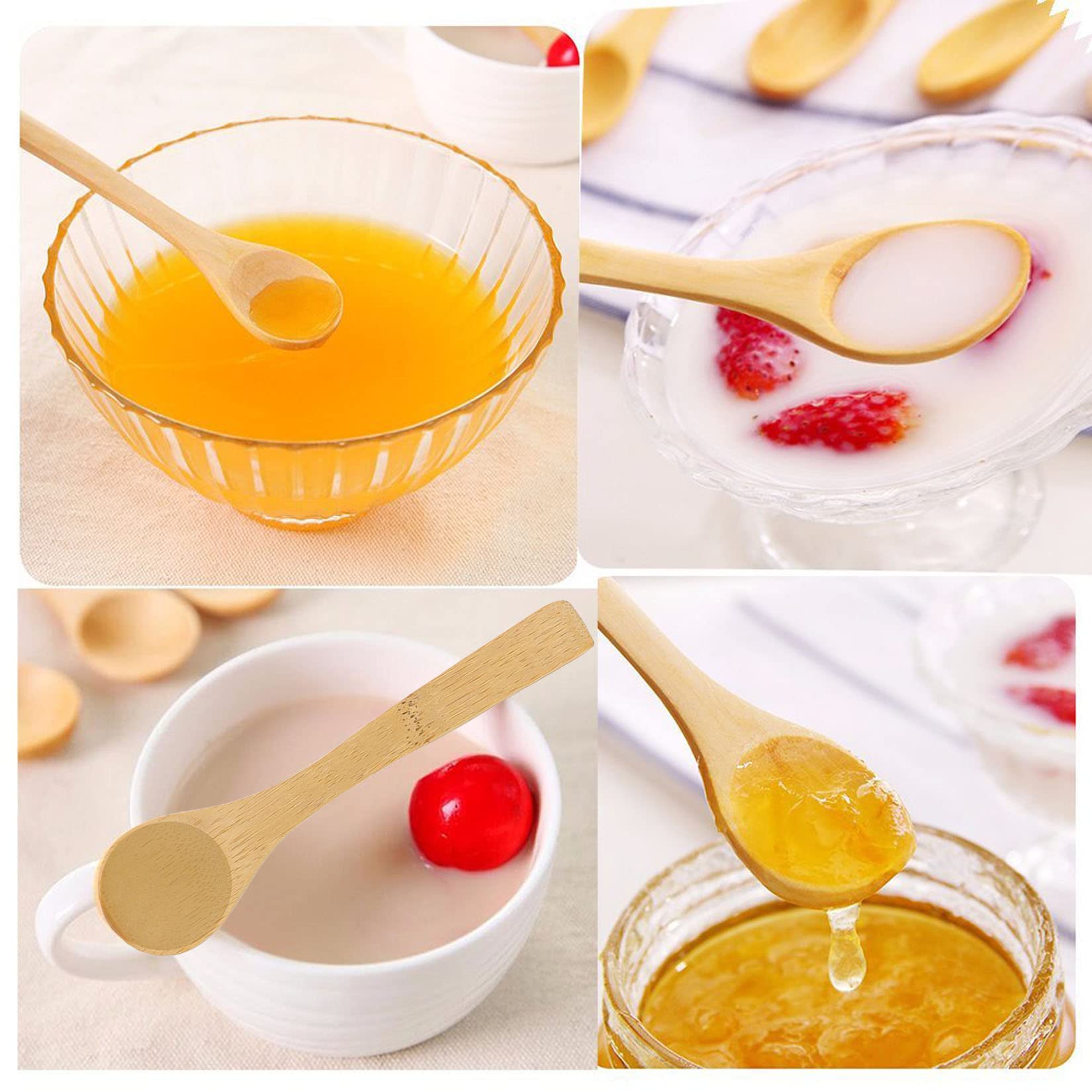 Bezall 5Pcs Small Wooden Spoons, Mini Wooden Condiment Salt Spoons Tasting Spoons Honey Teaspoons For Seasoning Coffee Tea Sugar