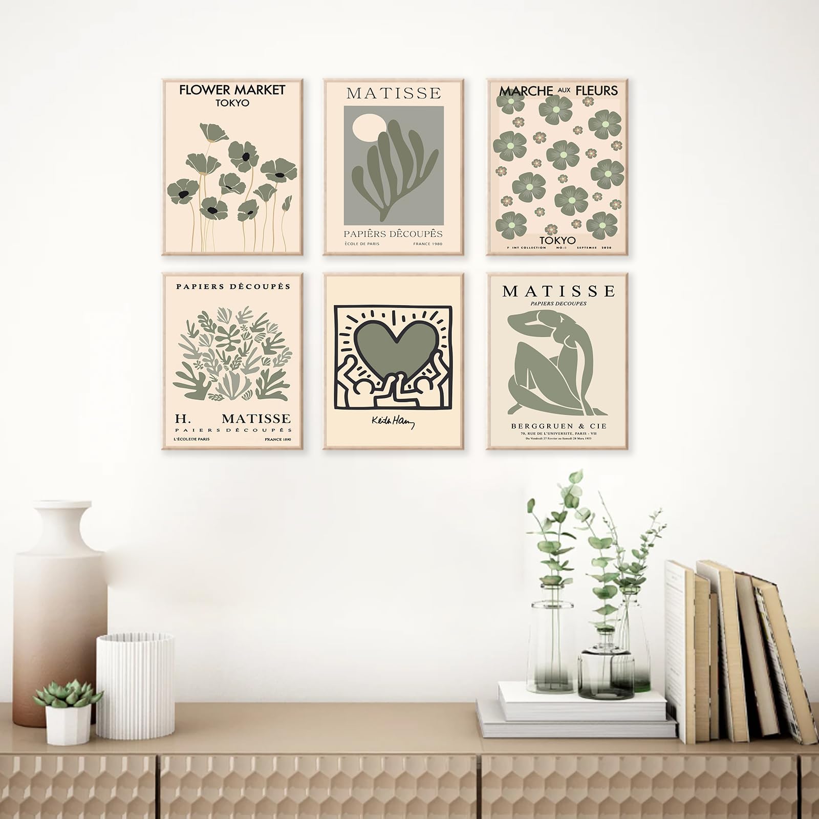 Sage Green Matisse Wall Art Decor  Abstract Matisse Posters Green Wall Decor  Minimalist Flower Market Wall Art Prints  Green Canvas Matisse Paintings Pictures for Aesthetic Room  Bedroom  Living Room  Gallery  Sage Green Room Decor(8x10inch  Unframed)