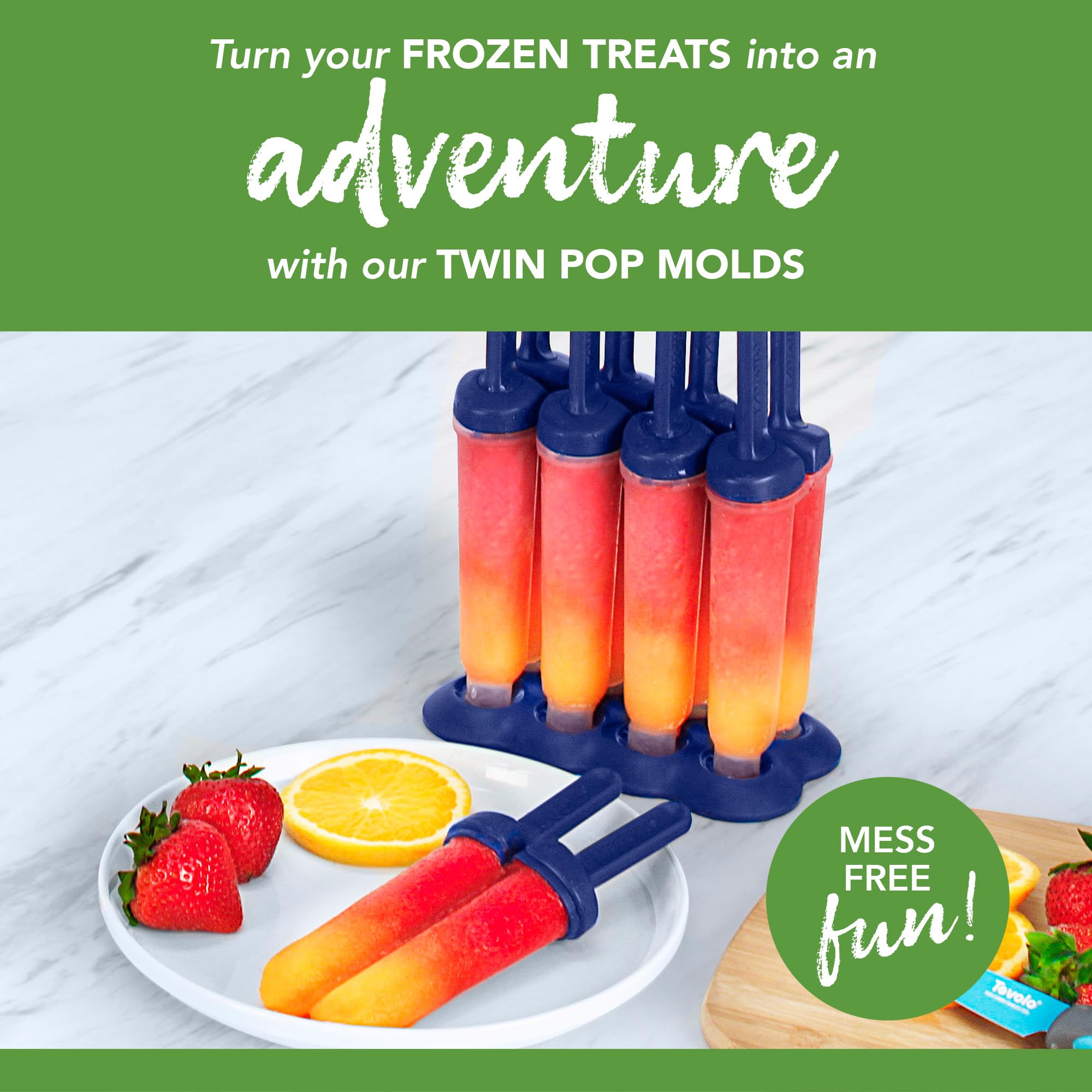 Tovolo, Drip-Guard Handle, 4 Oz, Set Of 4 Twin Ice Molds Popsicle Makers With Reusable Sticks, Mess-Free Frozen Treats, Makes 8