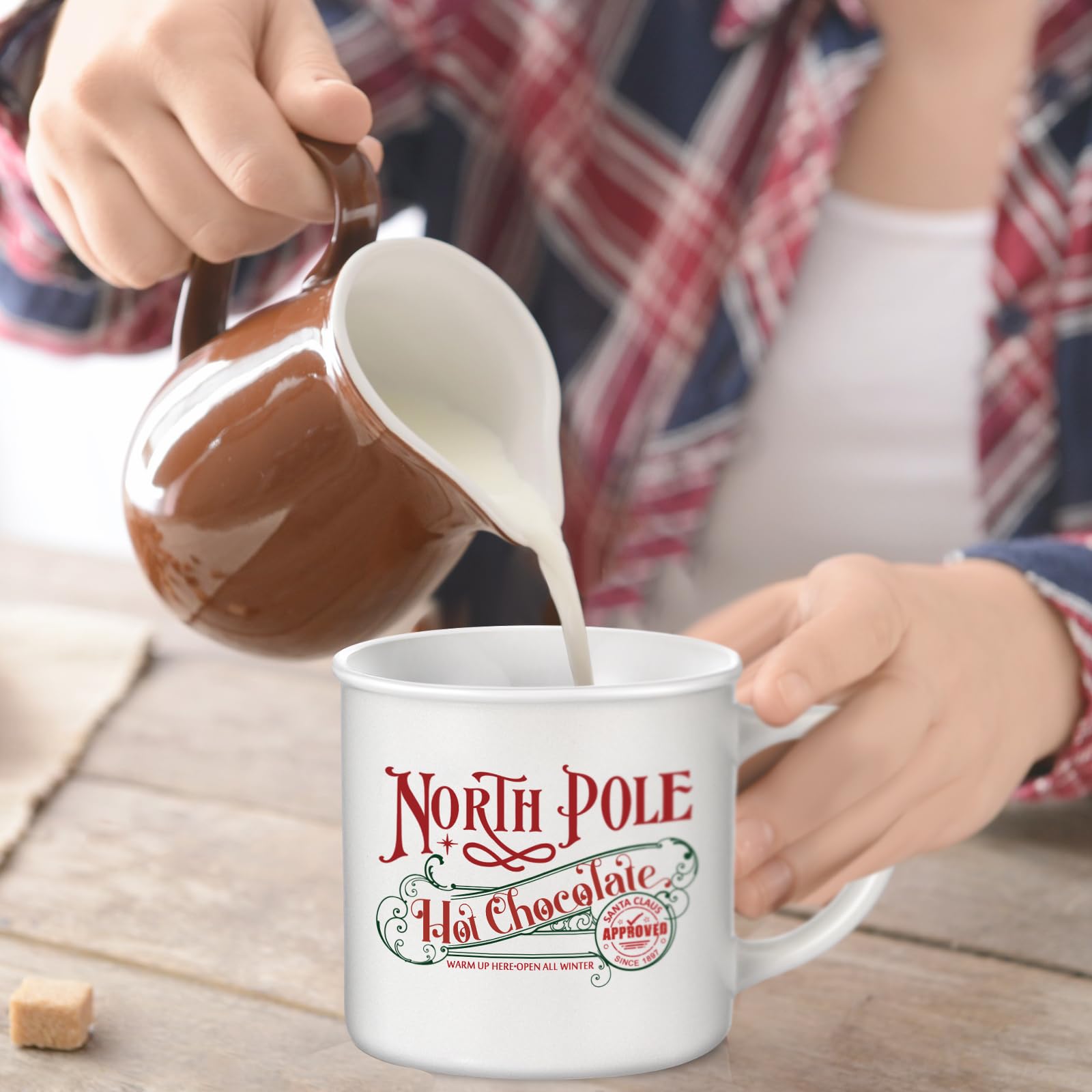 Yaomiao North Pole Hot Chocolate Mug Christmas Coffee Mugs Christmas Coworkers Gifts Santa Xmas Enamel Cup with Handle Stainless