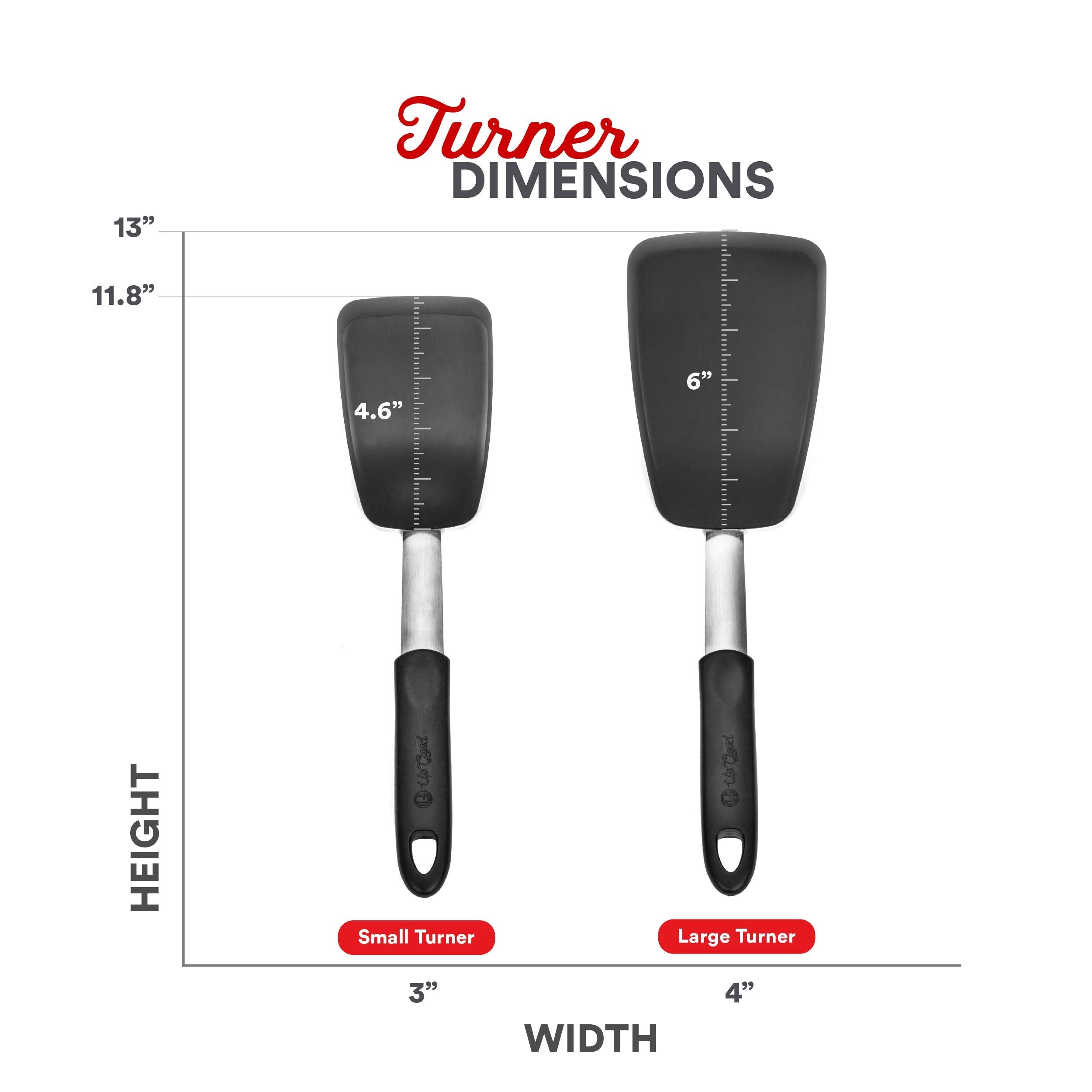Upgood Silicone Turner Set - 2 Pack Of Large And Small Kitchen Spatulas - High Heat Resistant Nonstick Utensils With Tapered Edg