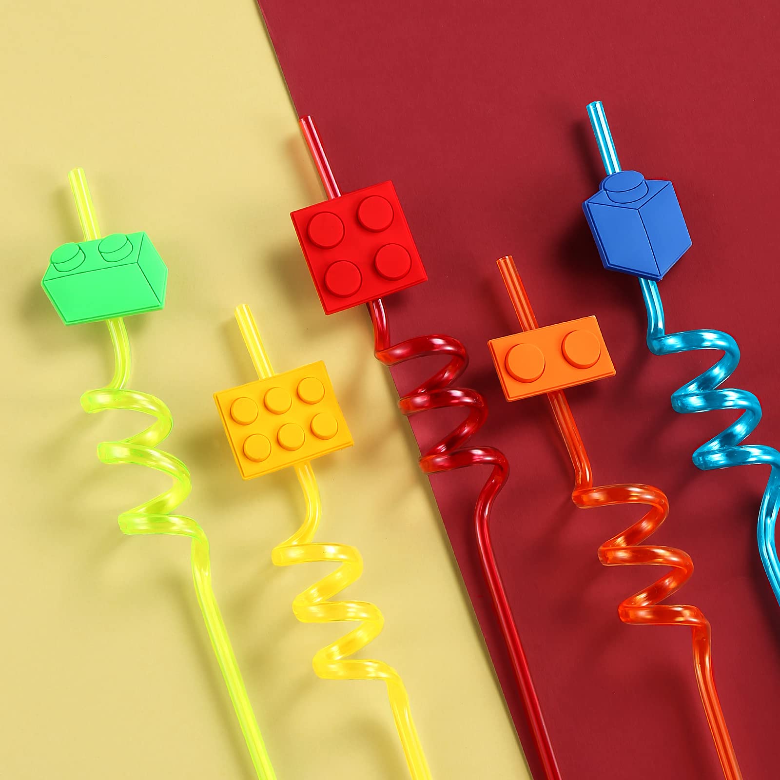 25 Building Blocks Party Favors Brick Block Drinking Straws For Building Blocks Birthday Party Supplies With 2 Pcs Straws Cleani