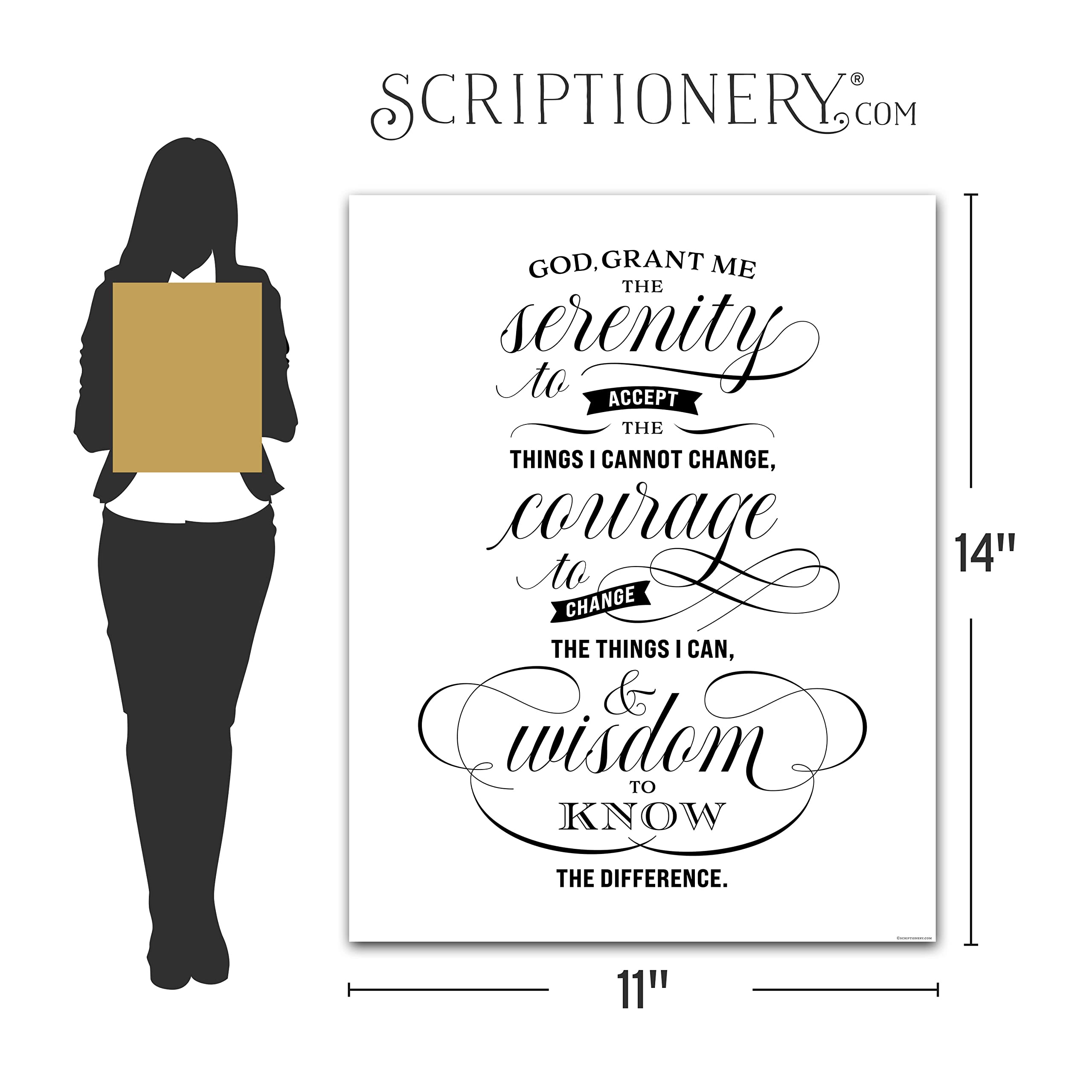 Scriptionery Serenity Prayer Wall Art - Unframed 11X14 Christian Home Decor, Black And White Calligraphy, Inspirational Wall Dec