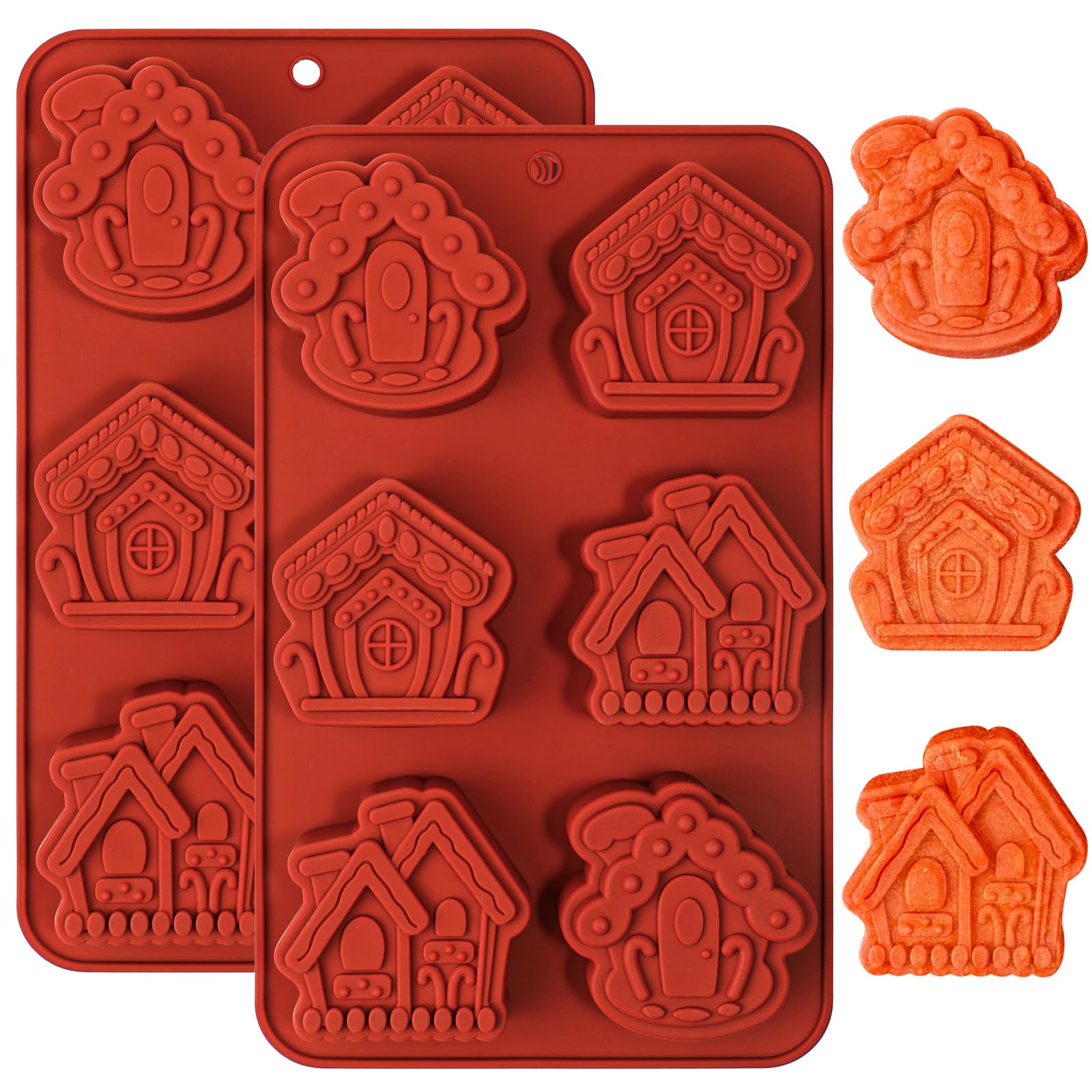 Webake Gingerbread House Cake Molds Silicone Christmas Village Gingerbread Mold 6-Cavity, Perfect For Cake, Soap (Pack Of 2)