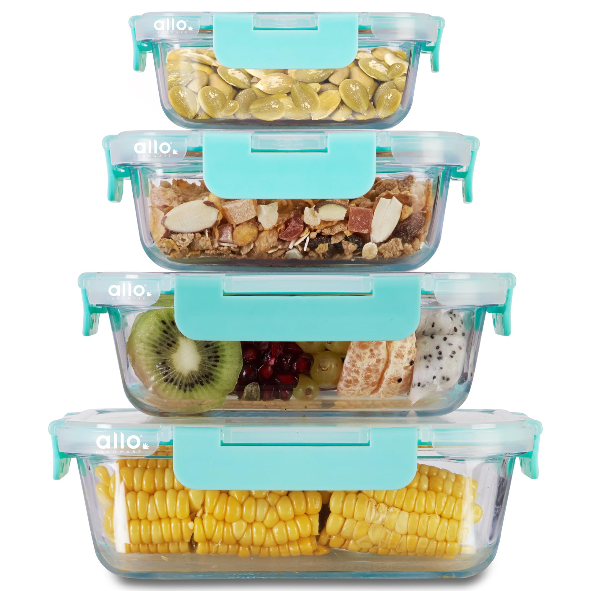 Allo Food Safe Glass Containers With Lids, Microwave Safe, Borosilicate Meal Prep Glass Food Storage Container For Kitchen, Set 