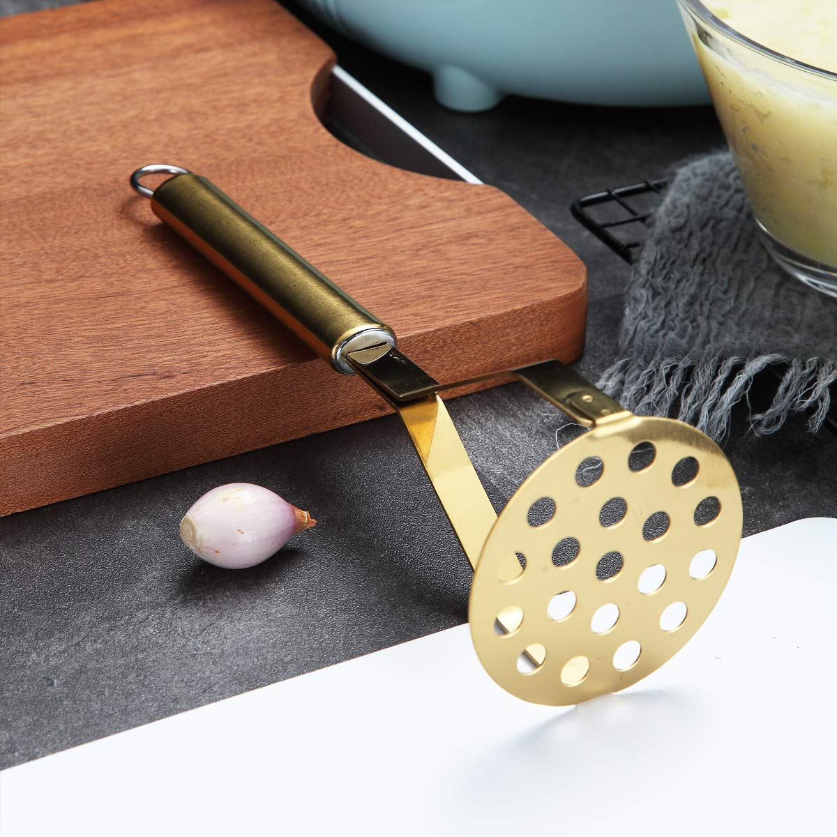 Berglander Potato Masher, Heavy Duty Stainless Steel Gold Potato Ricer With Titanium Plating, Masher, Kitchen Masher, Vegetable