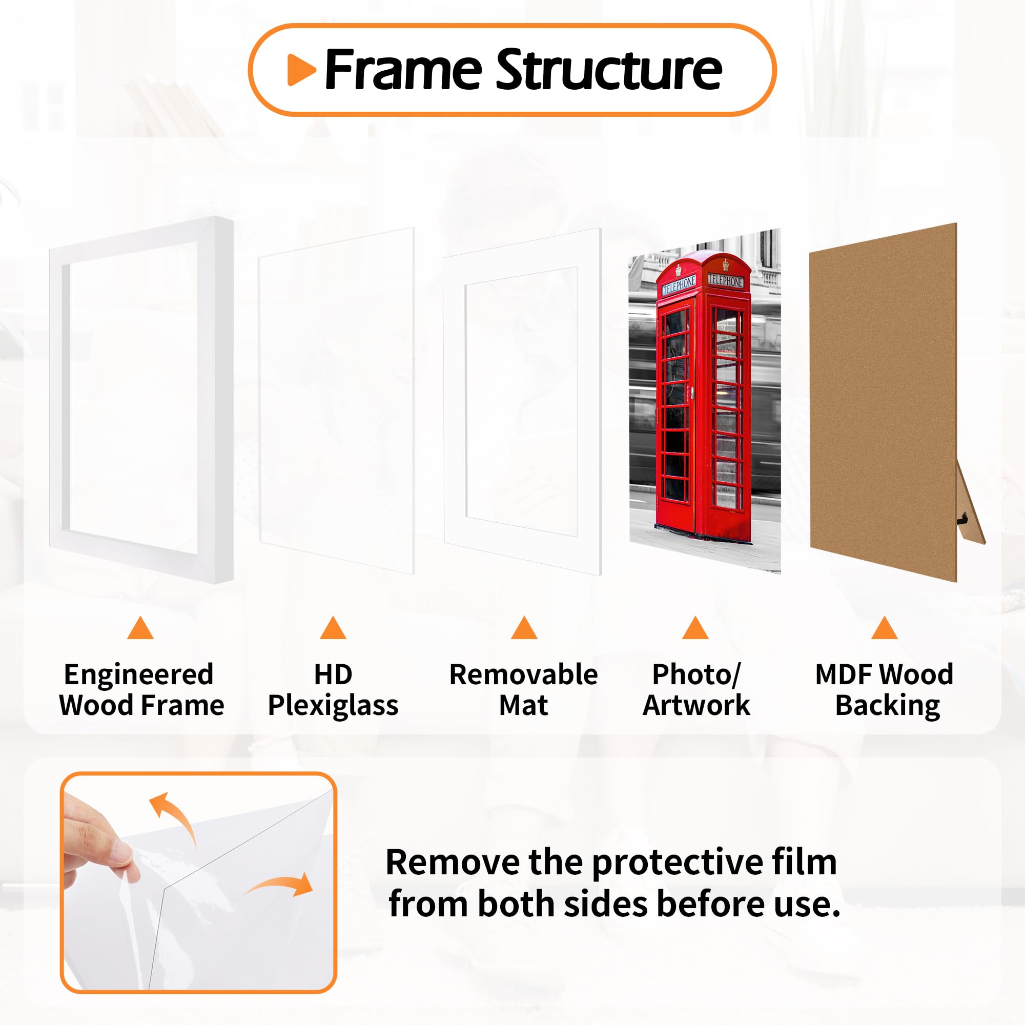 HOMERHYME 8x10 Picture Frame Set of 8, White Photo Frames for Gallery Wall Mounting or Table Display, Display Pictures 5x7 with