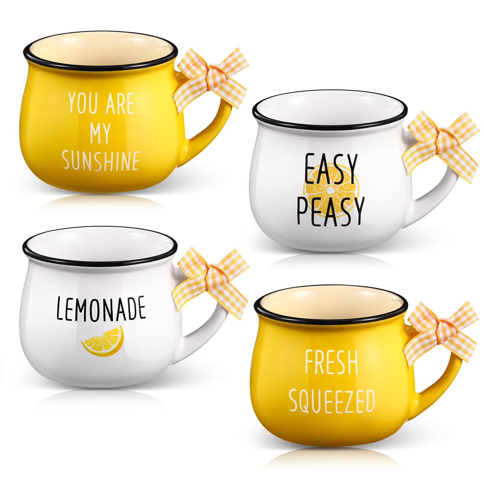 Patelai 4 Pcs Lemon Coffee Mugs 5 oz with Handle Lemon Style, Yellow